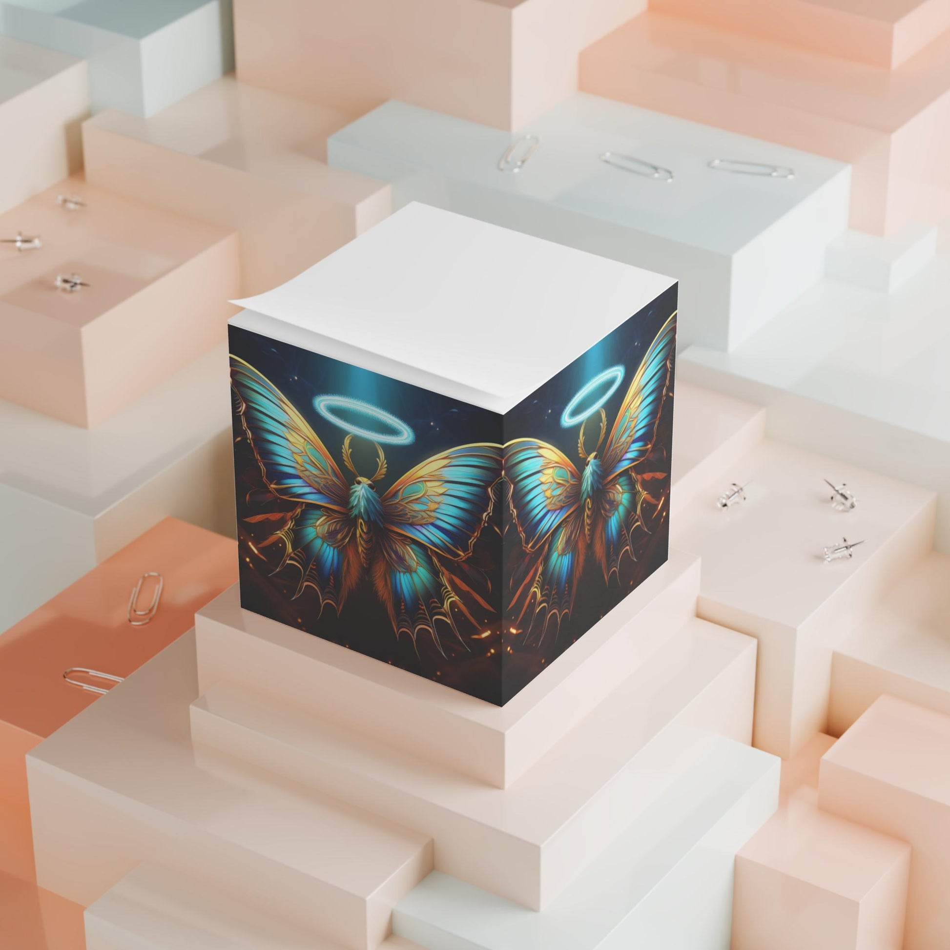 Artistic Halo Butterfly Note Cube - Aesthetic Desk Decor, Inspirational Stationery, Halo Butterfly, Perfect for Notes