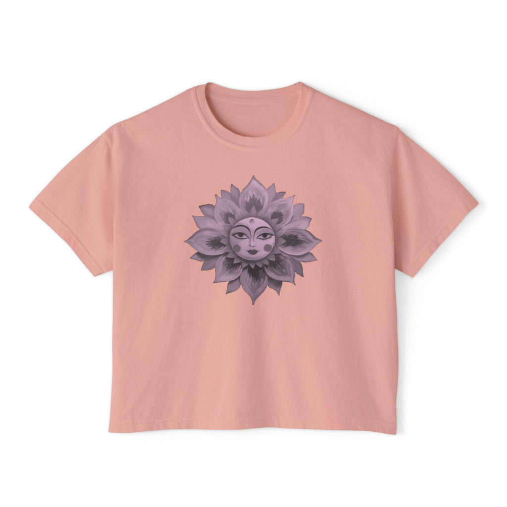 Boho Sun Flowers Graphic Boxy Tee - Relaxed Fit Women's Top, Casual Summer Outfit, Festival Wear, Gift for Her, Sun Lover Shirt