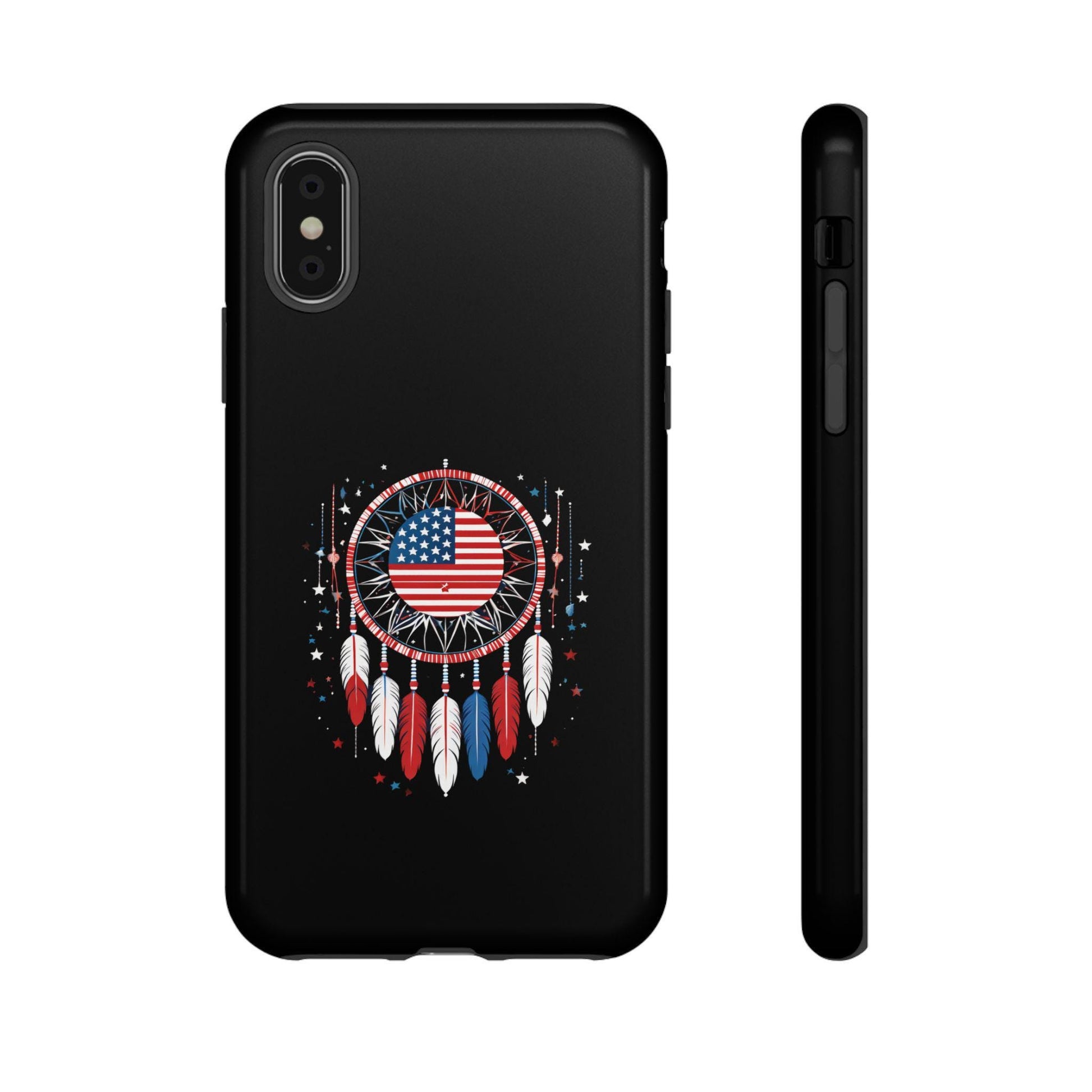 Patriotic Phone Case with Dreamcatcher Design, Tough Cases, Unique Gift for Independence Day, American Flag Style, Halo Butterfly