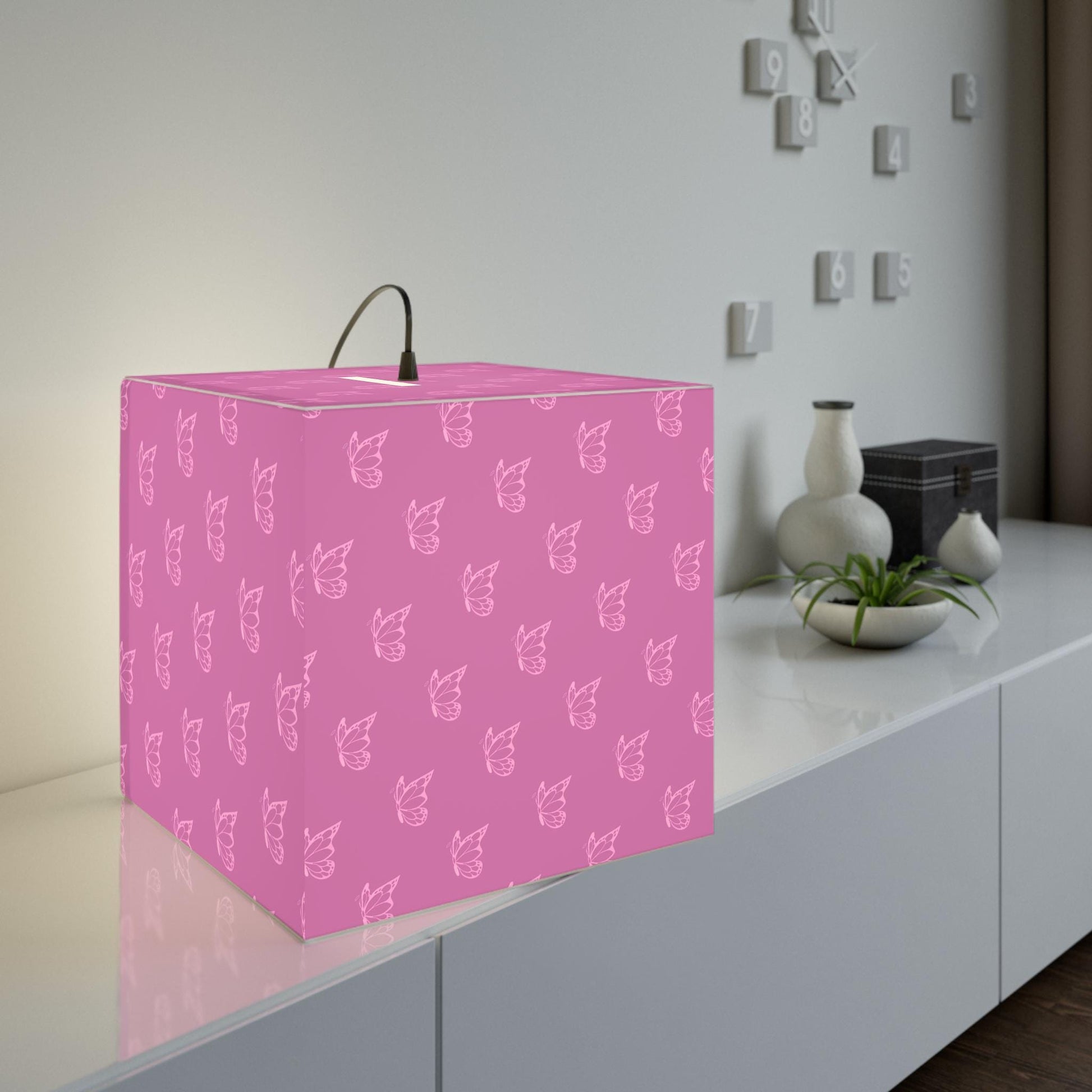 Pink Halo Butterfly Light Cube Lamp, Home Decor, Unique Gift, Ceiling Lighting, Modern Design, Bedroom Accent Light