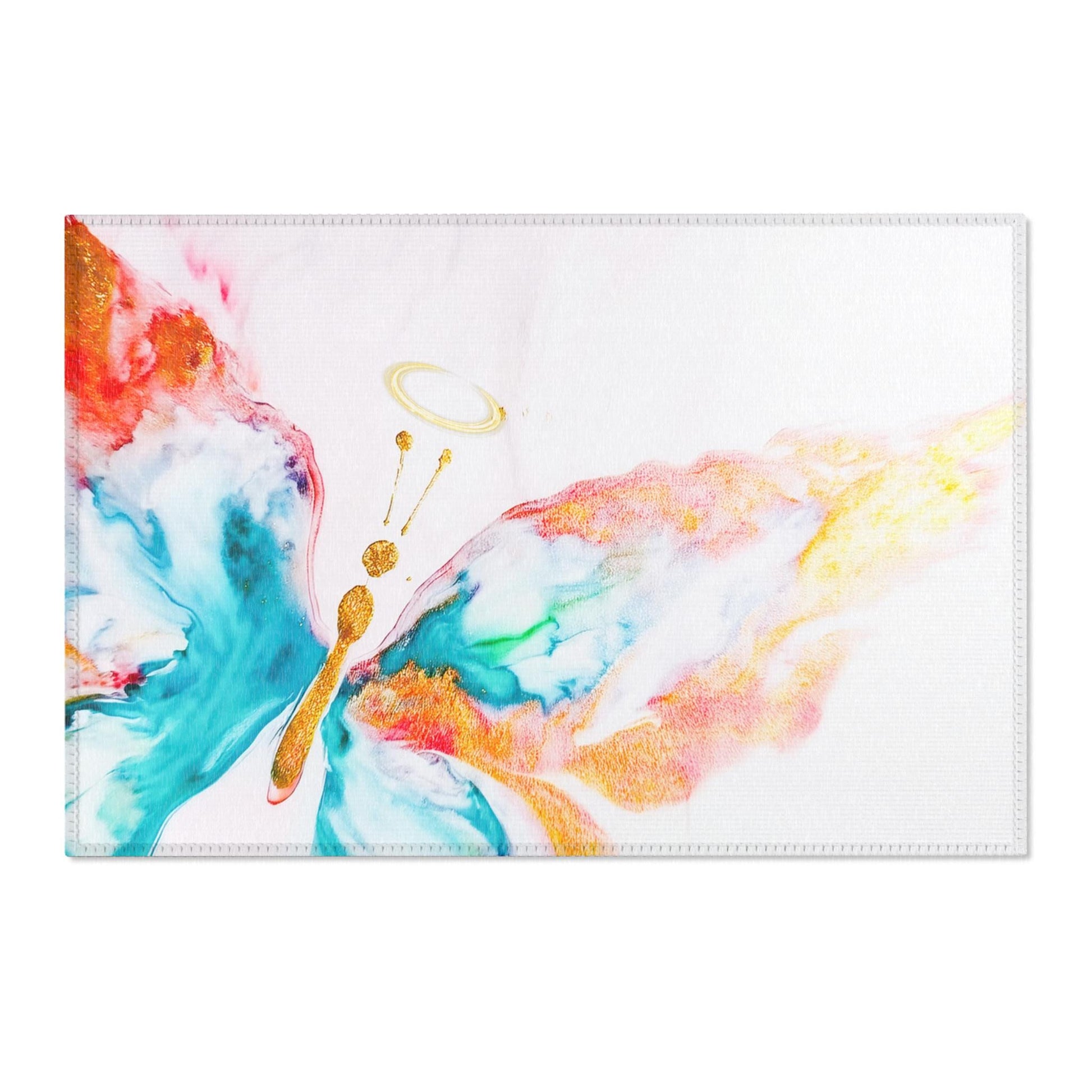 Colorful Halo Butterfly Area Rug, Home Decor, Living Room Accent, Spring Decor, Gift for Nature Lovers, Boho Rugs, Butterfly Art