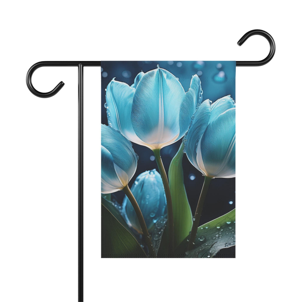 Chic Blue Tulip Garden Banner, Floral Outdoor Decor, Housewarming Gift, Spring Celebrations, Halo Butterfly, Yard Sign, Elegant Garden Art