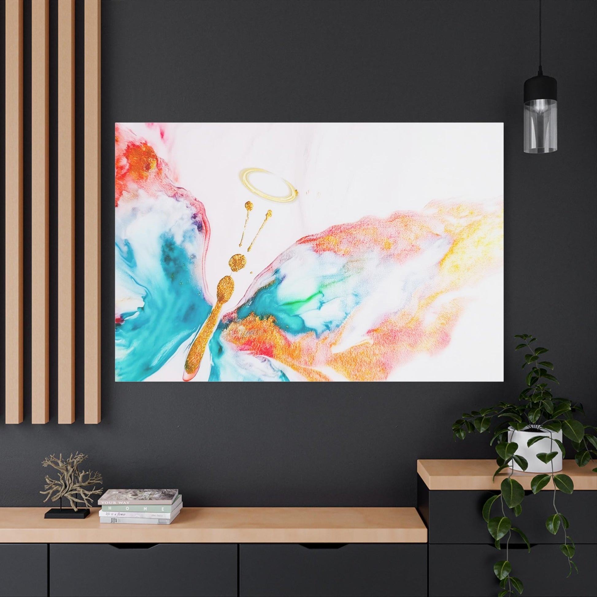 Colorful Halo Butterfly Canvas Wall Art, Inspirational Home Decor, Gift for Her, Modern Wall Art, Butterfly Artwork, Nature-Inspired Living