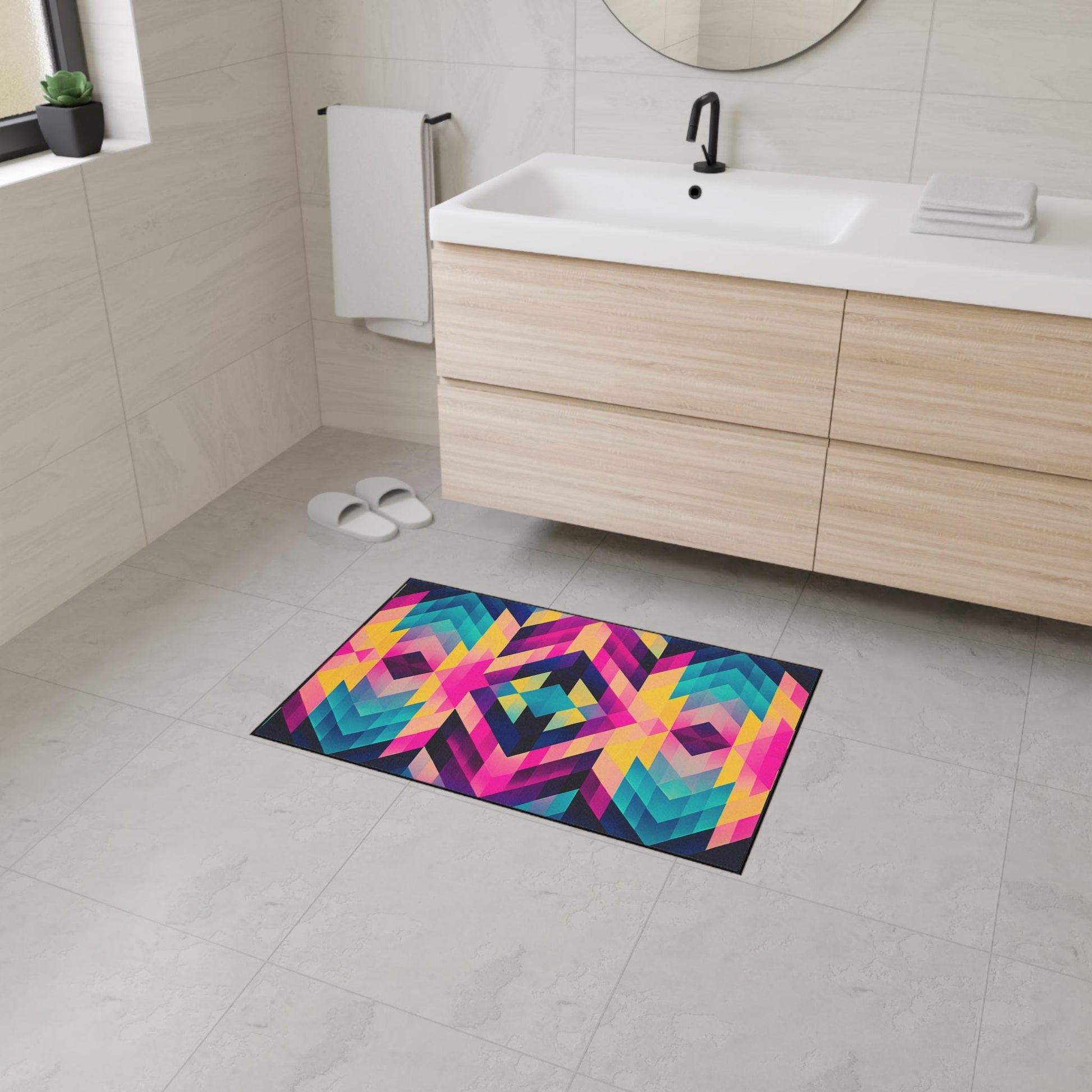 Colorful Geometric Heavy Duty Floor Mat | Stylish Home Decor, Modern Rug, Indoor Entrance Mat, Vibrant Kitchen Mat, Durable Floor Covering