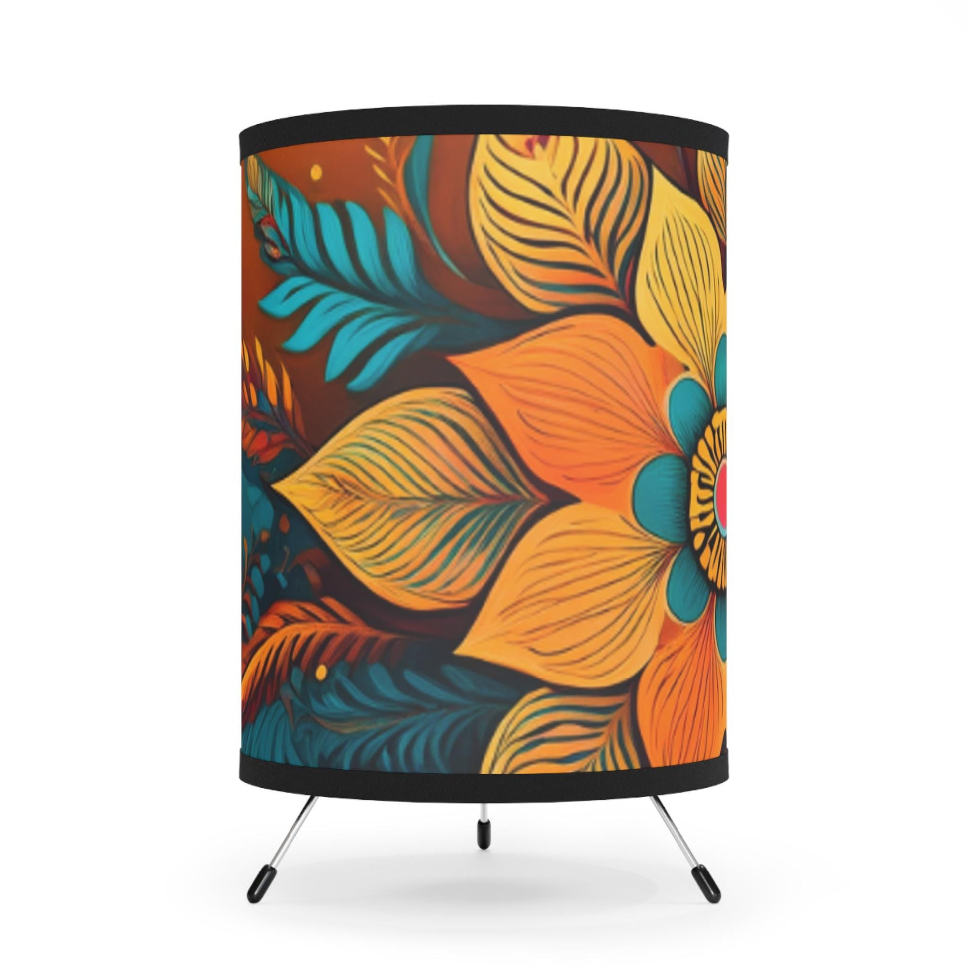 Bohemian Flower Tripod Lamp with High-Res Shade | Boho Home Decor, Unique Lighting, Halo Butterfly, Gift for Her, Artistic Interior