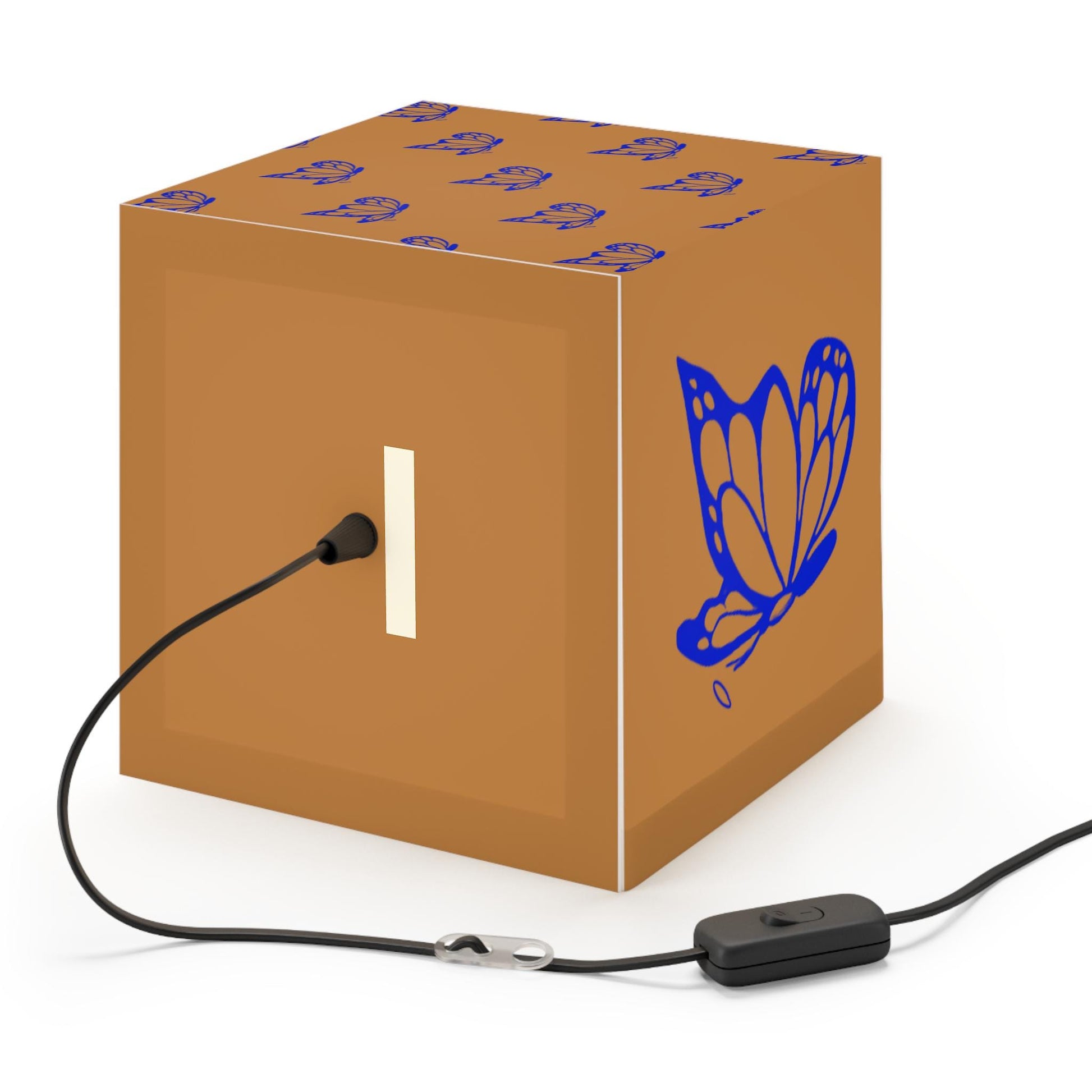Blue Halo Butterfly Light Brown Cube Lamp, Home Decor, Night Light, Gift for Her, Modern Lighting
