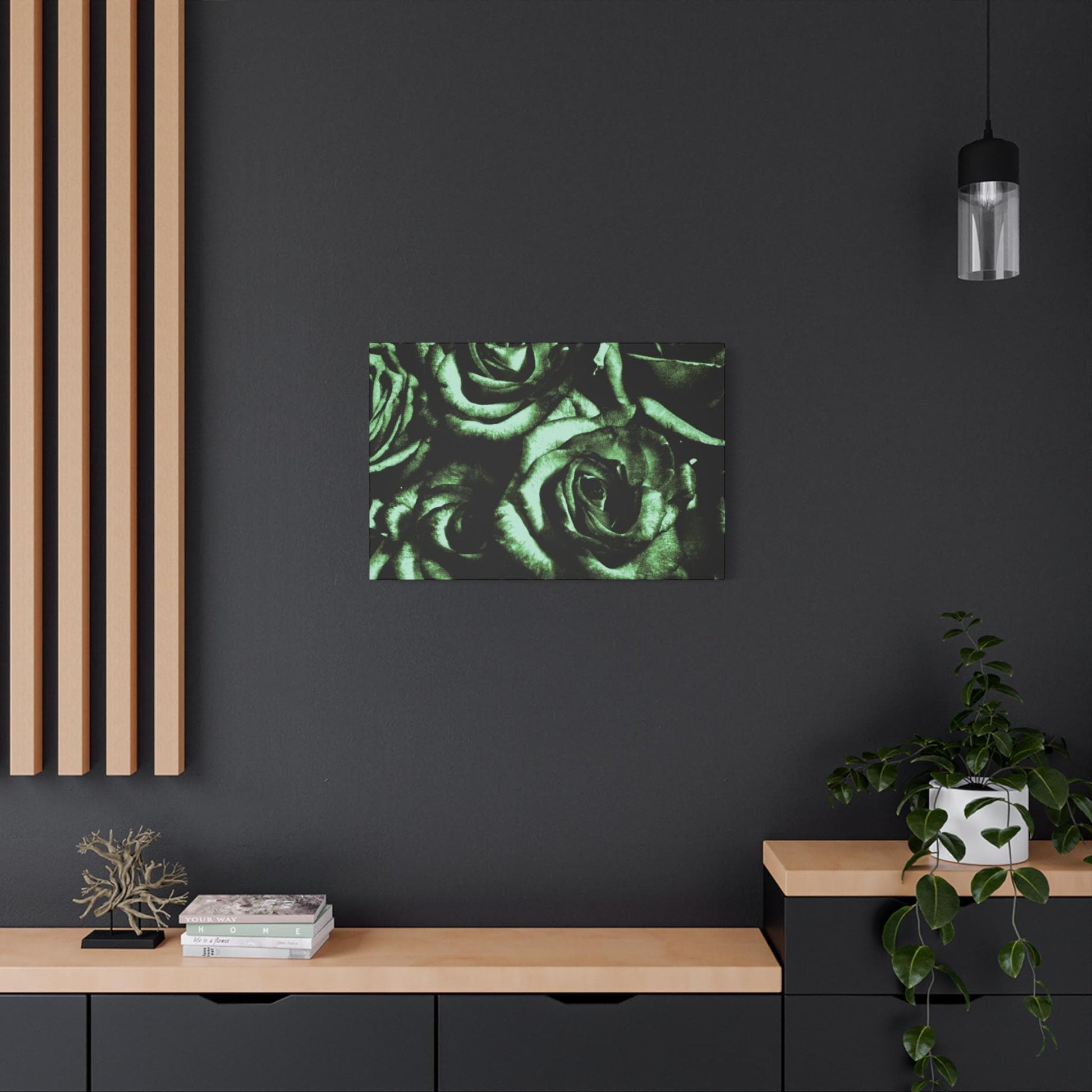 Black and Green Rose Canvas Wall Art, Floral Home Decor, Modern Art Print, Stylish Room Accent, Birthday Gift, Wall Decor