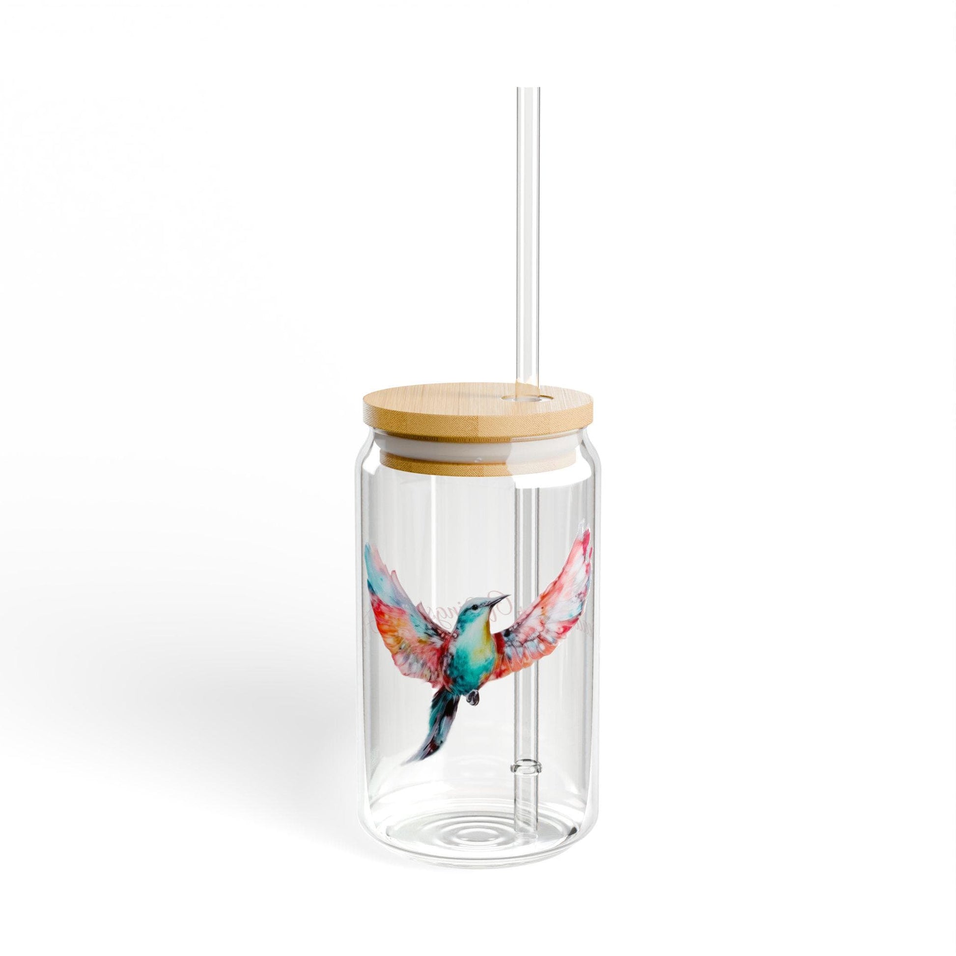 Colorful Bird Glass Sipper with Bamboo Lid, Perfect for Eco-Friendly Hydration, Gift for Bird Lovers, Beverage Jar, Summer Party Decor