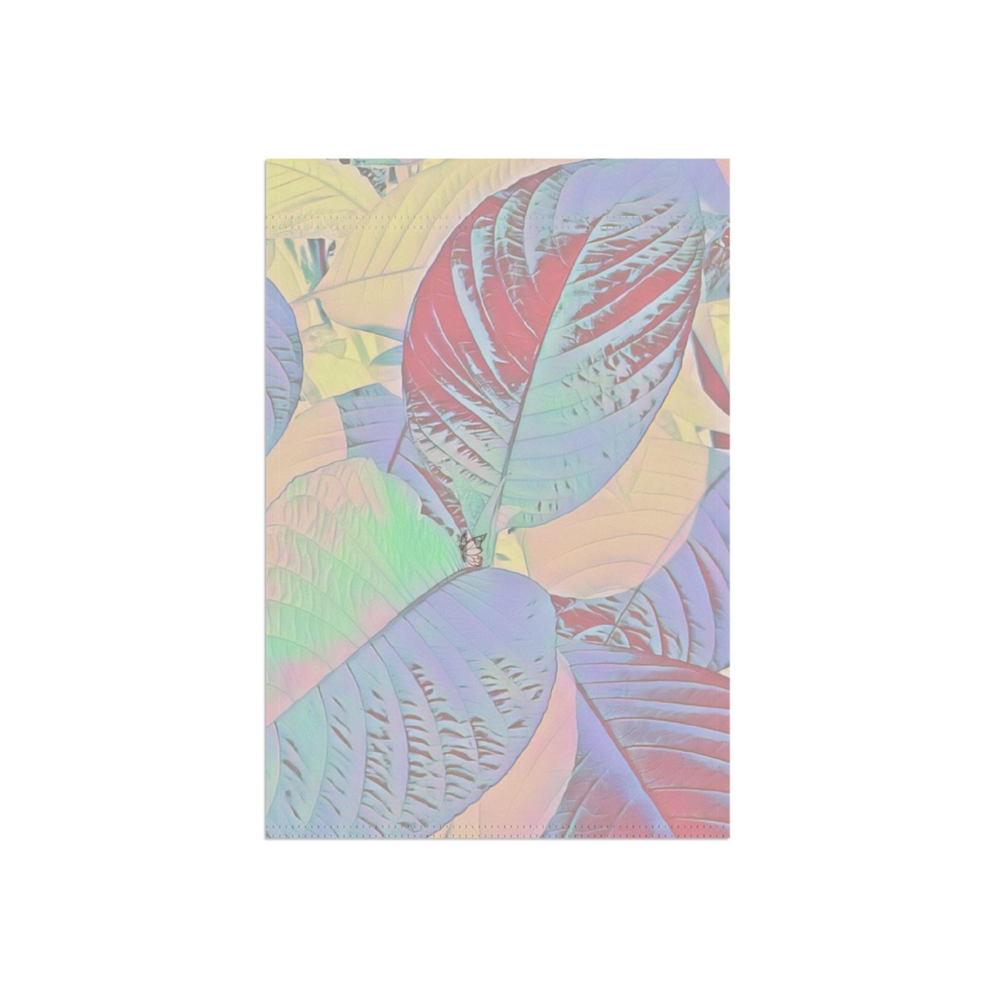 Colorful Botanical Leaves Garden & House Banner, Vibrant Garden Flag, Outdoor Decoration, Halo Butterfly, Nature Inspired Banner