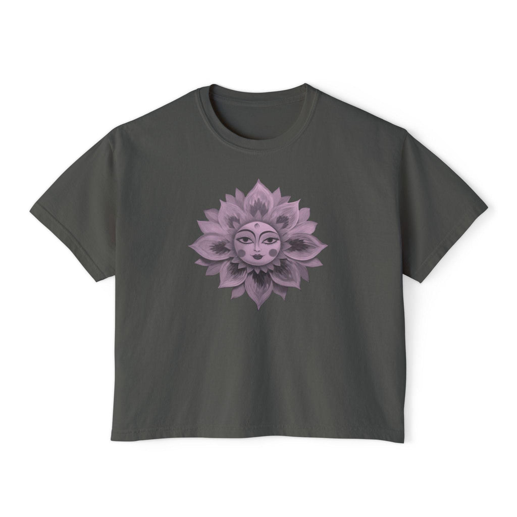 Boho Sun Flowers Graphic Boxy Tee - Relaxed Fit Women's Top, Casual Summer Outfit, Festival Wear, Gift for Her, Sun Lover Shirt