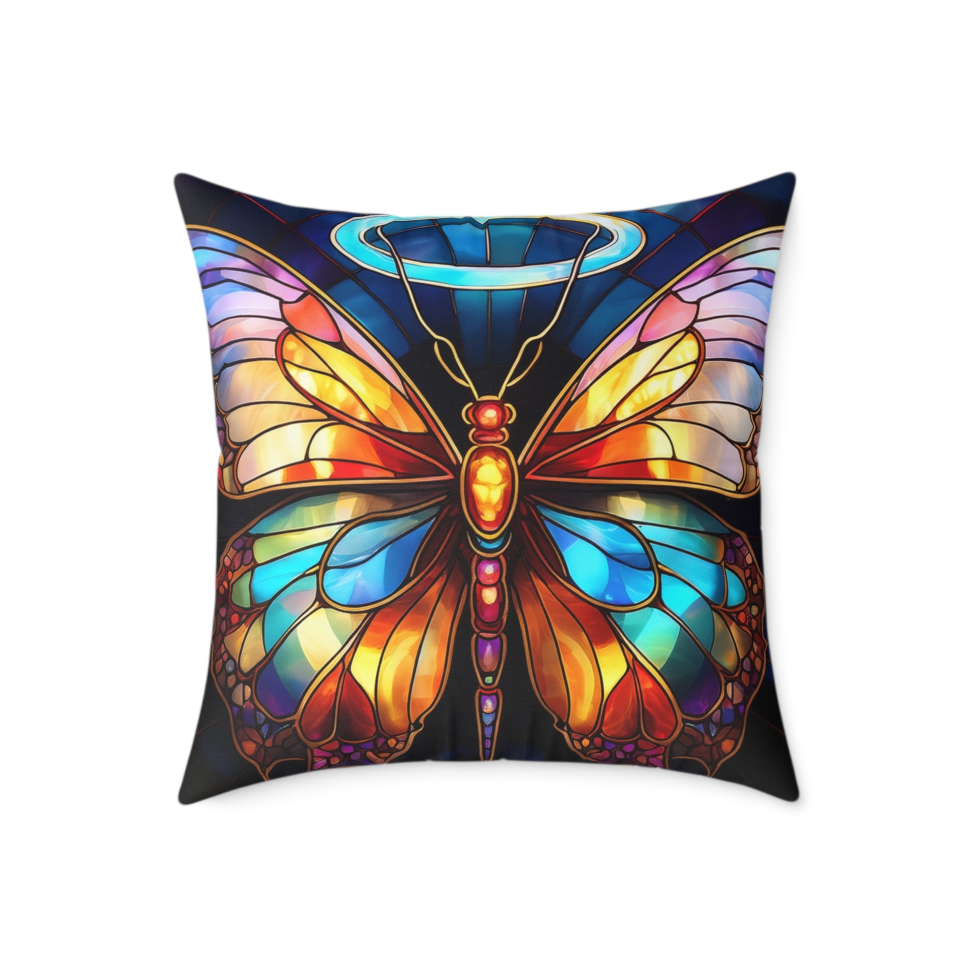 Colorful Halo Butterfly Stained Glass Pillow, Home Decor, Gift for Nature Lovers, Boho Style Cushion, Living Room Accent, Butterfly Art