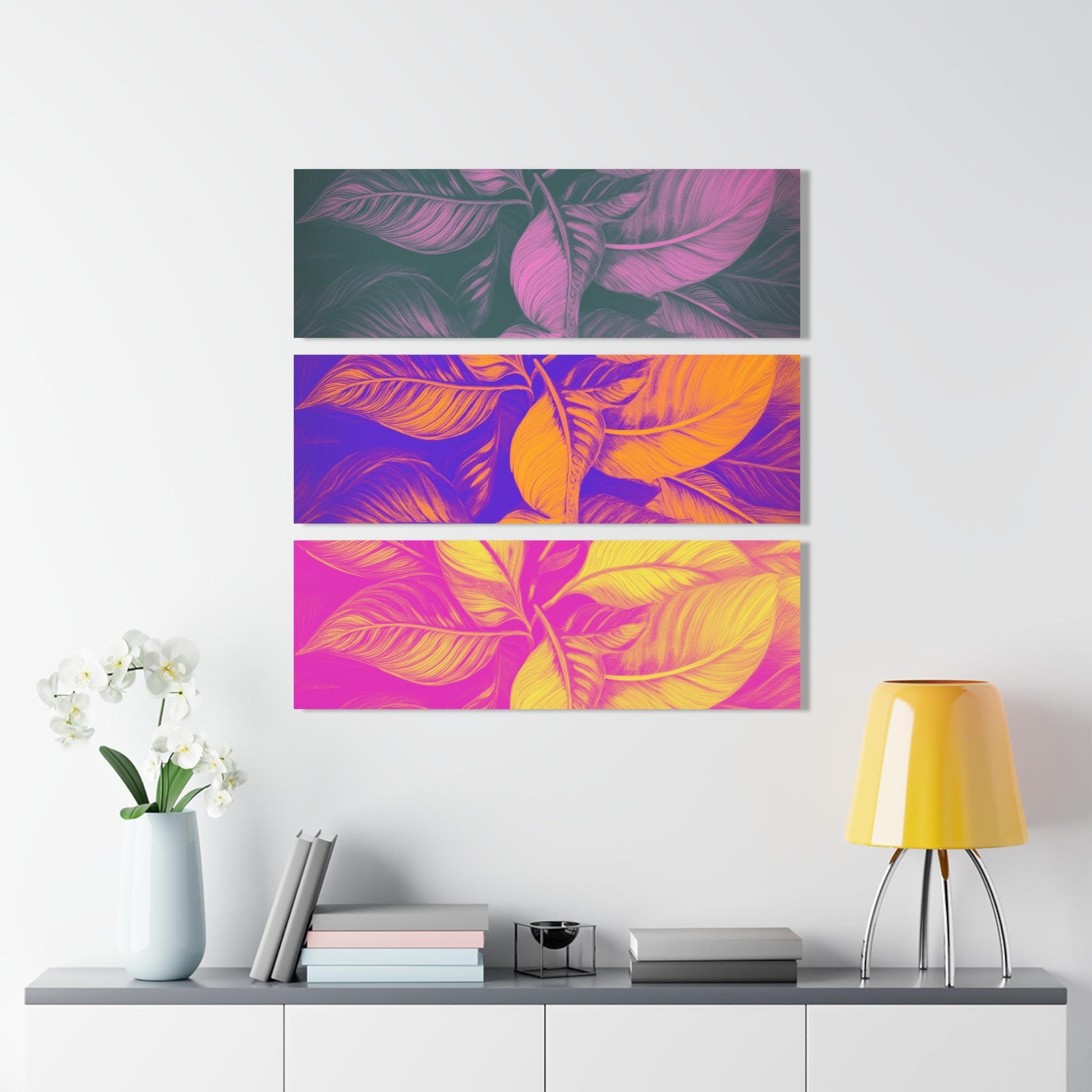 Botanical Triptych Acrylic Prints | Colorful Leaf Art for Home Decor, Nature-Inspired Wall Art, Gift for Plant Lovers, Interior Design