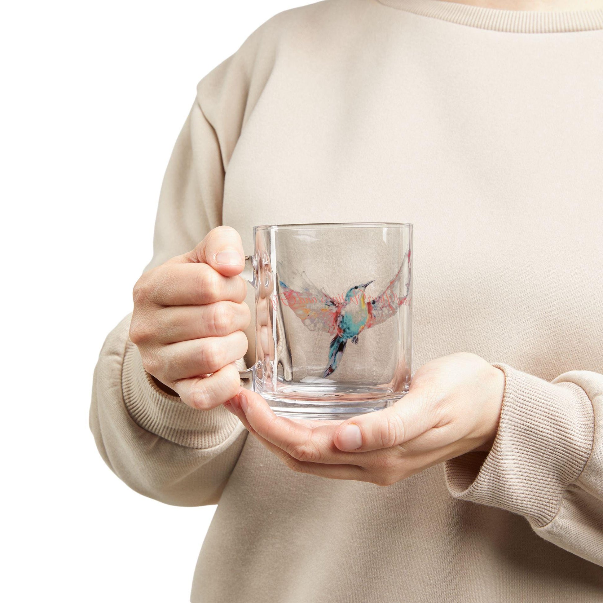 Colorful Hummingbird Glass Mug - Spread Your Wings, Inspirational Gift for Coffee Lovers, Perfect for Birthdays, Everyday Use