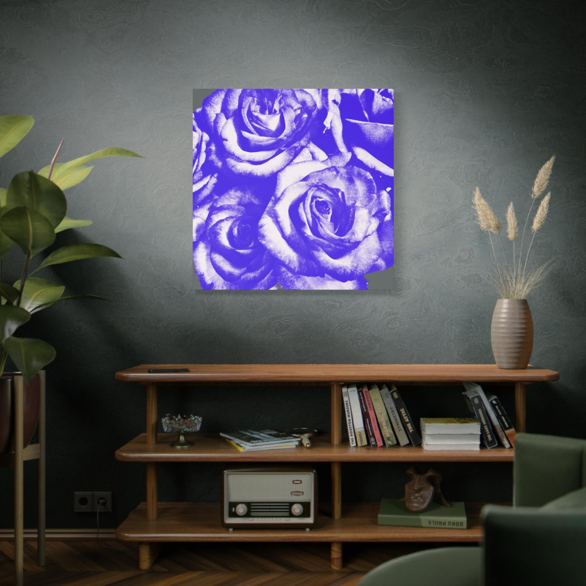 Blue Floral Canvas Art Print, Blue Rose Wall Decor, Home Decor, Gift for Her, Modern Art, Flowers for Living Room, Unique Artwork