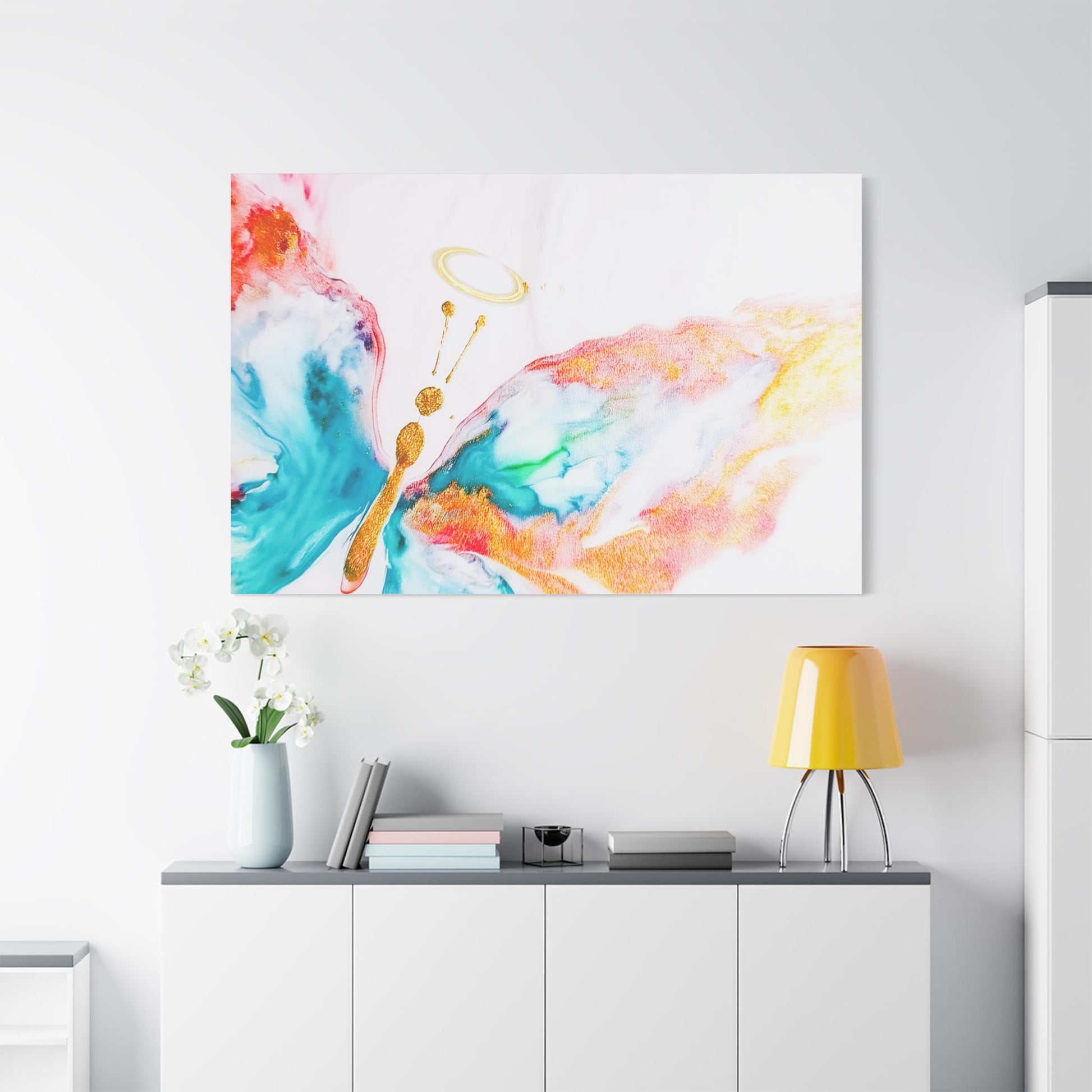 Colorful Halo Butterfly Canvas Wall Art, Inspirational Home Decor, Gift for Her, Modern Wall Art, Butterfly Artwork, Nature-Inspired Living