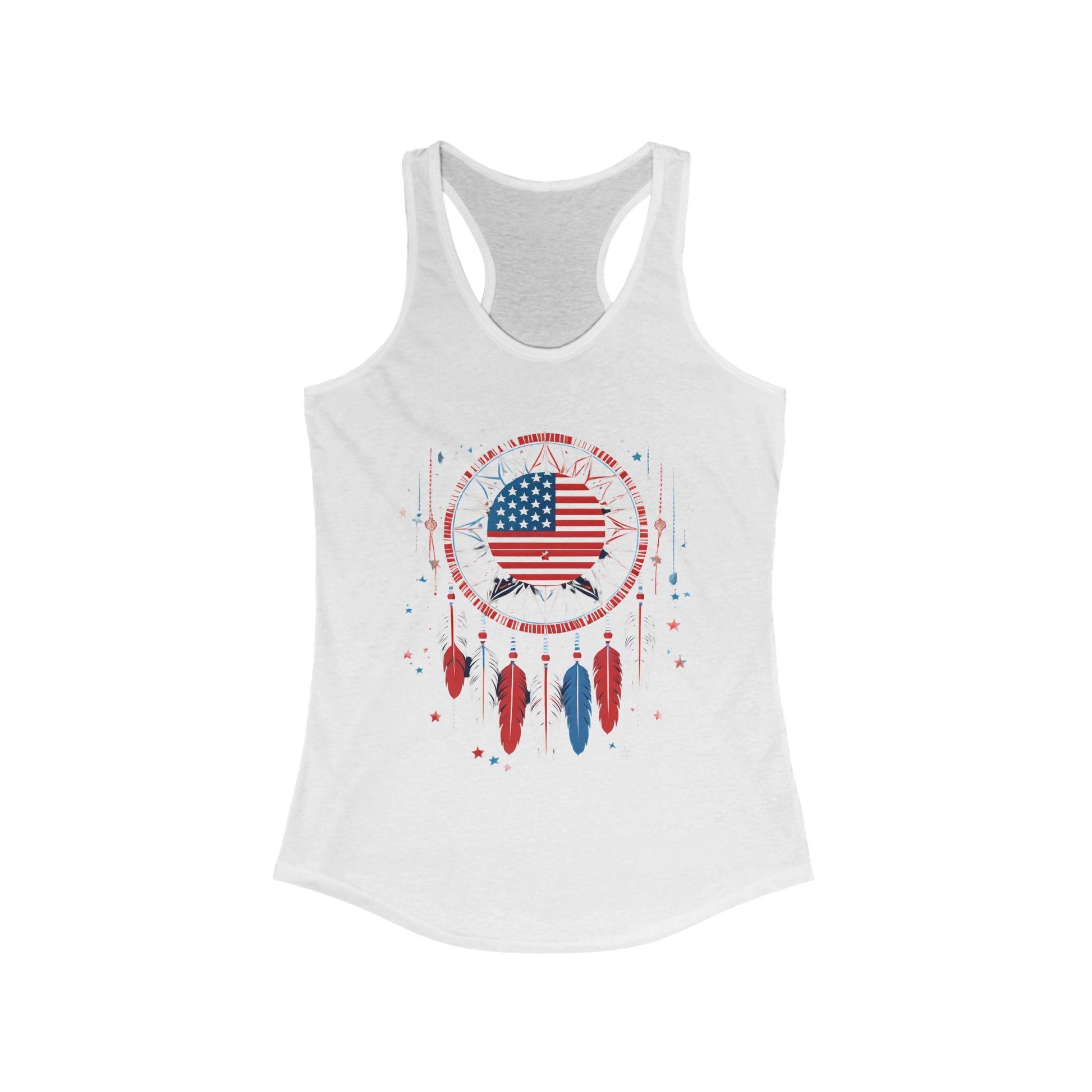 Patriotic Dreamcatcher Tank Top - Women's Racerback Tee for Summer, 4th of July, Boho Style, Halo Butterfly, Unique Gift