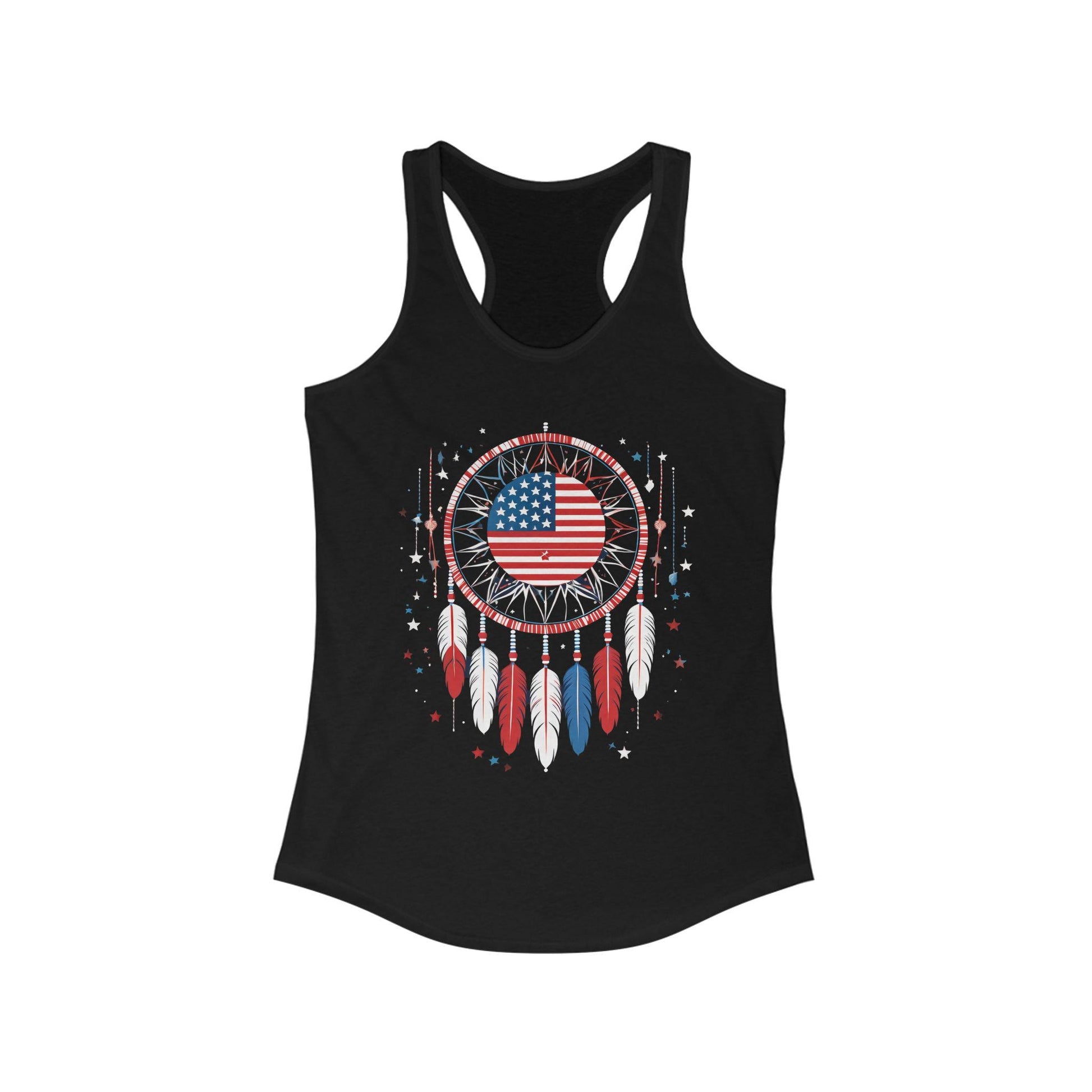 Patriotic Dreamcatcher Tank Top - Women's Racerback Tee for Summer, 4th of July, Boho Style, Halo Butterfly, Unique Gift