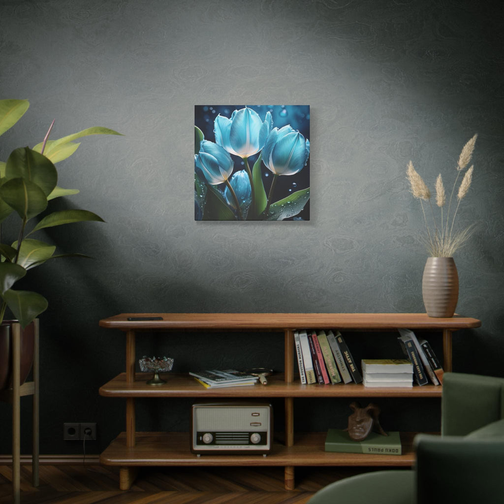 Beautiful Blue Tulip Canvas Art, Floral Wall Decor, Home Accents, Gift for Her, Nature Inspired Art, Halo Butterfly, Modern Flower Print