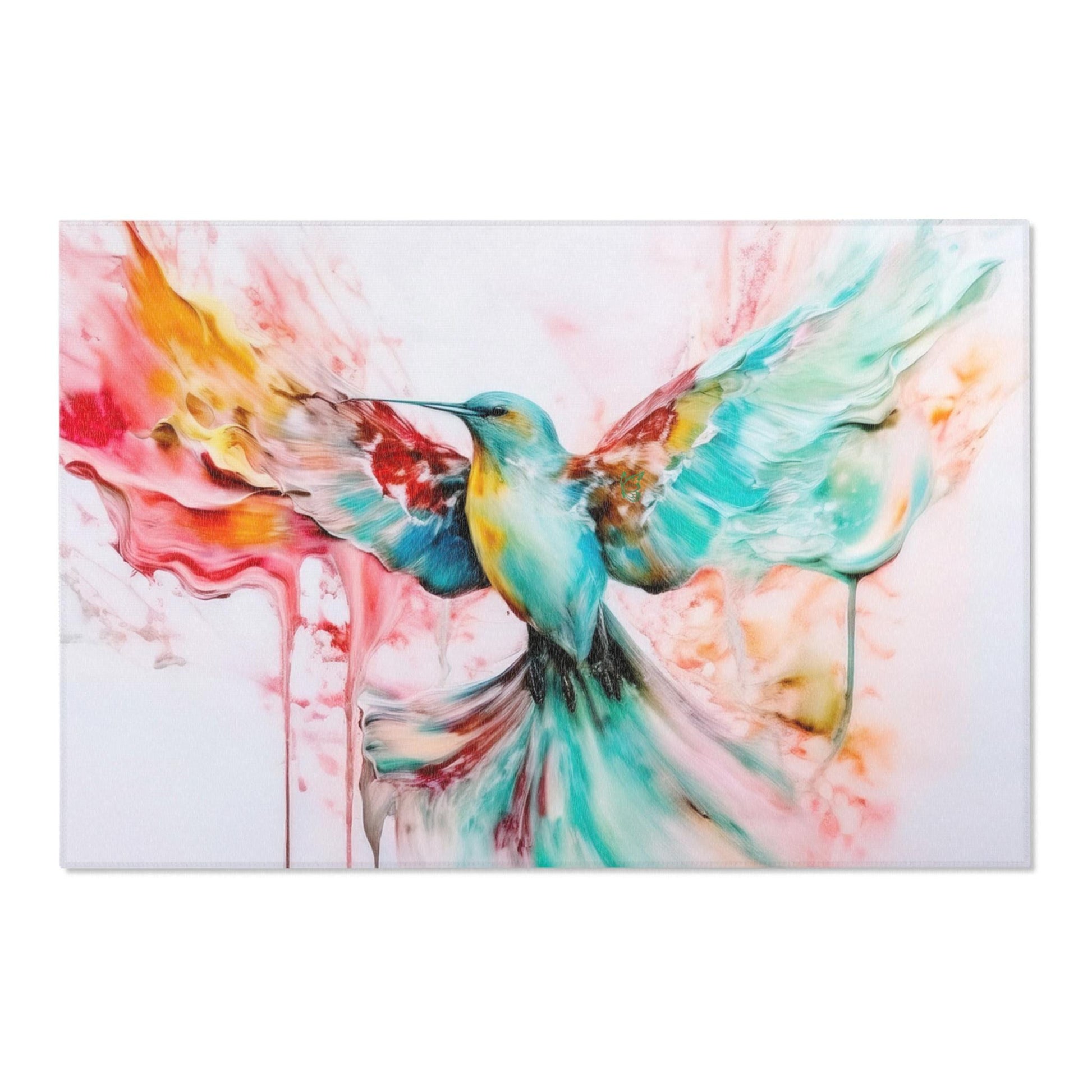 Colorful Hummingbird Area Rug, Bohemian Home Decor, Unique Floor Mat, Living Room Accent, Nature-Inspired Gift