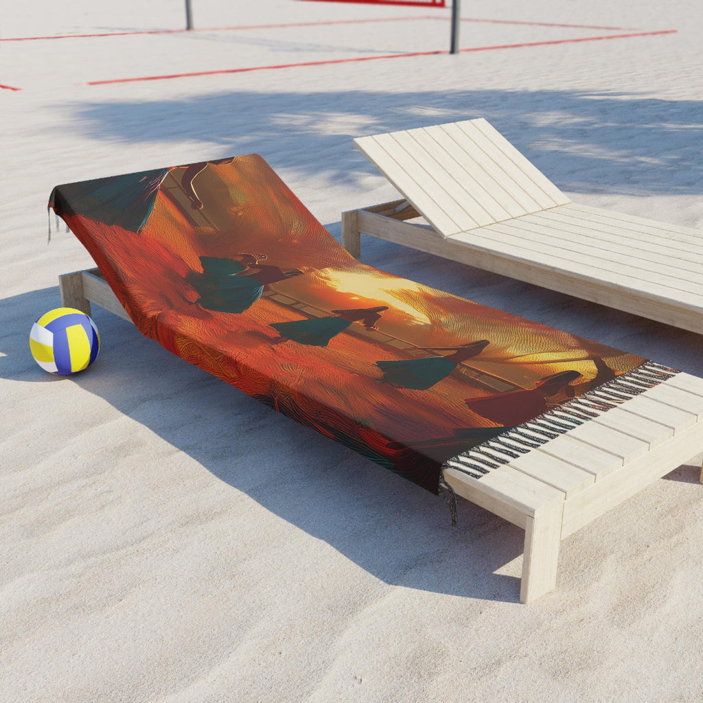 Boho Beach Towel - Vibrant Sunset Design, Perfect for Pool Days, Picnics and Gifts