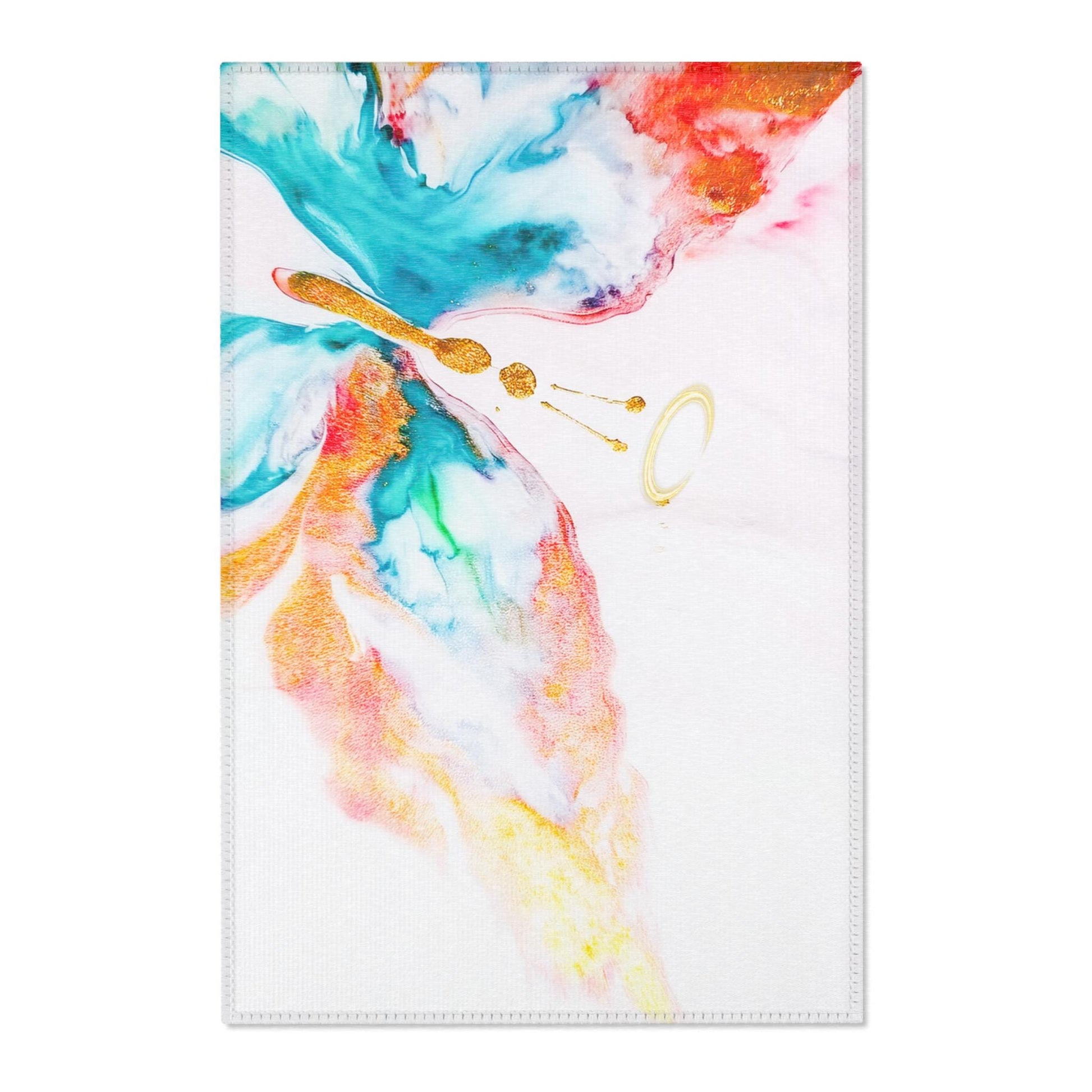 Colorful Halo Butterfly Area Rug, Artistic Home Decor, Living Room Accent, Bohemian Style Mat, Gift for Nature Lovers