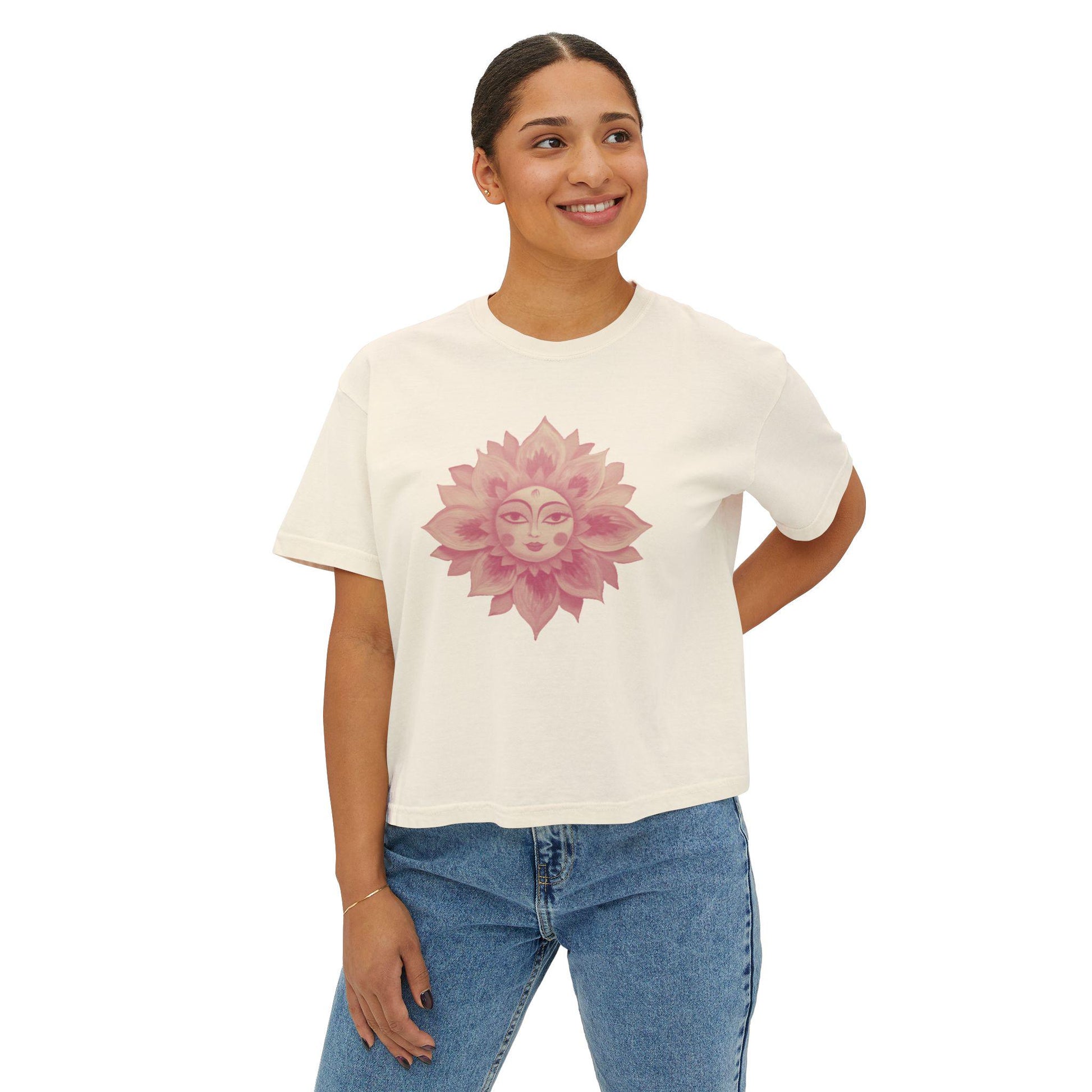 Bohemian Women's Boxy Tee, Cozy Summer Top, Spiritual Apparel, Casual Daily Wear, Festival Vibes, Art Tee