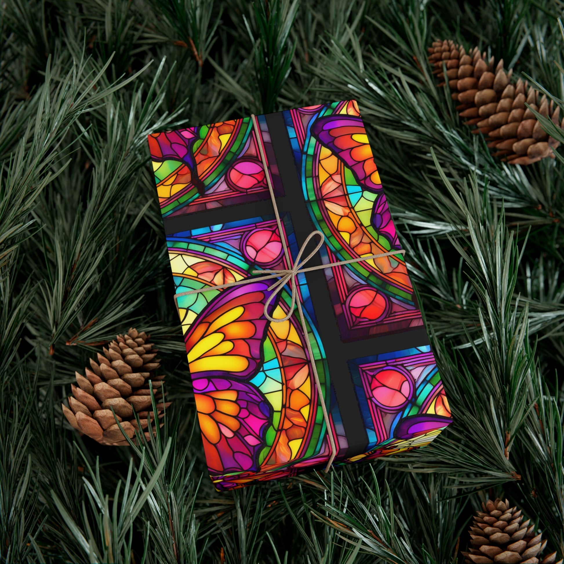 Butterfly Stained Glass Gift Wrap Papers | Vibrant Wrapping Paper for Birthdays, Weddings, and Celebrations