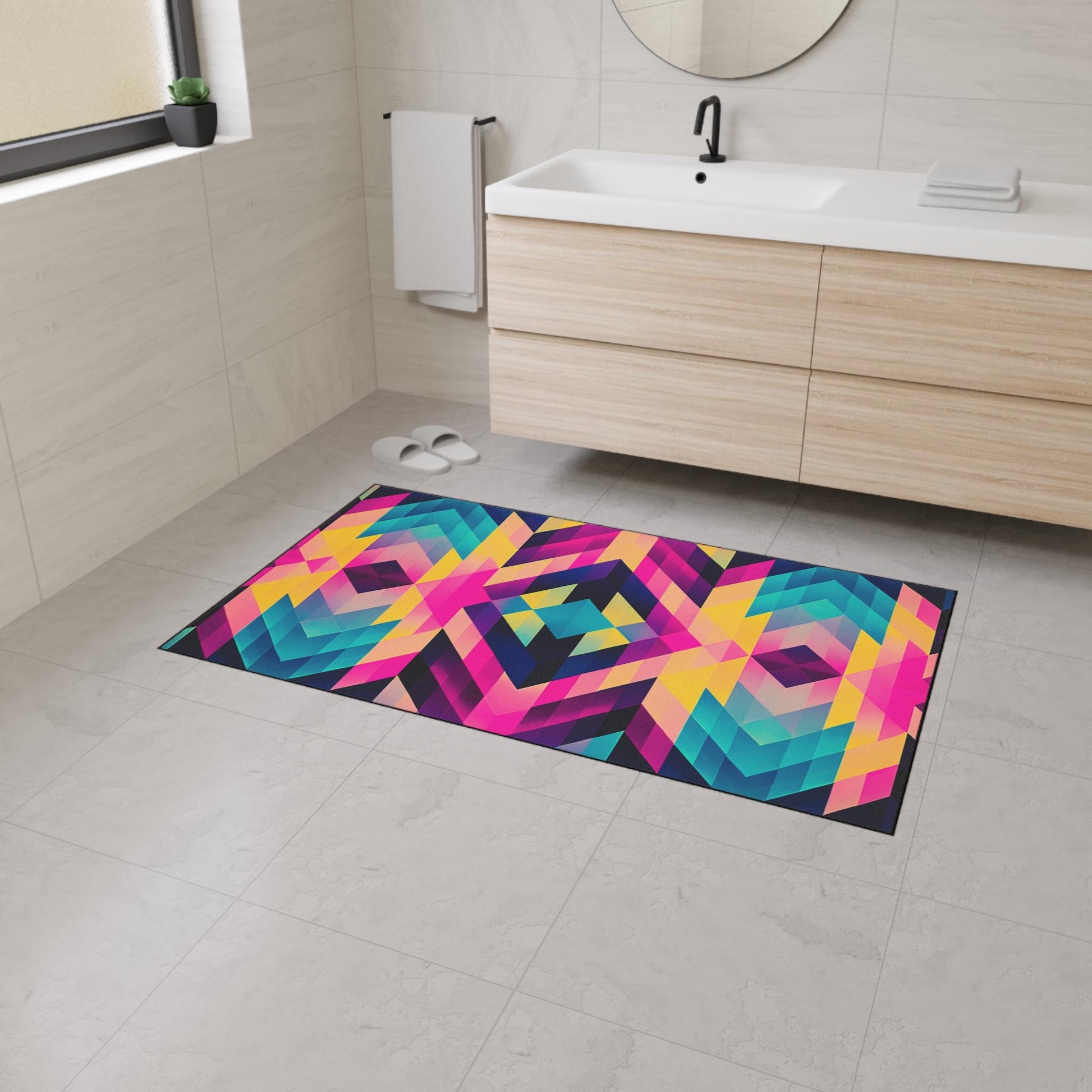 Colorful Geometric Heavy Duty Floor Mat | Stylish Home Decor, Modern Rug, Indoor Entrance Mat, Vibrant Kitchen Mat, Durable Floor Covering
