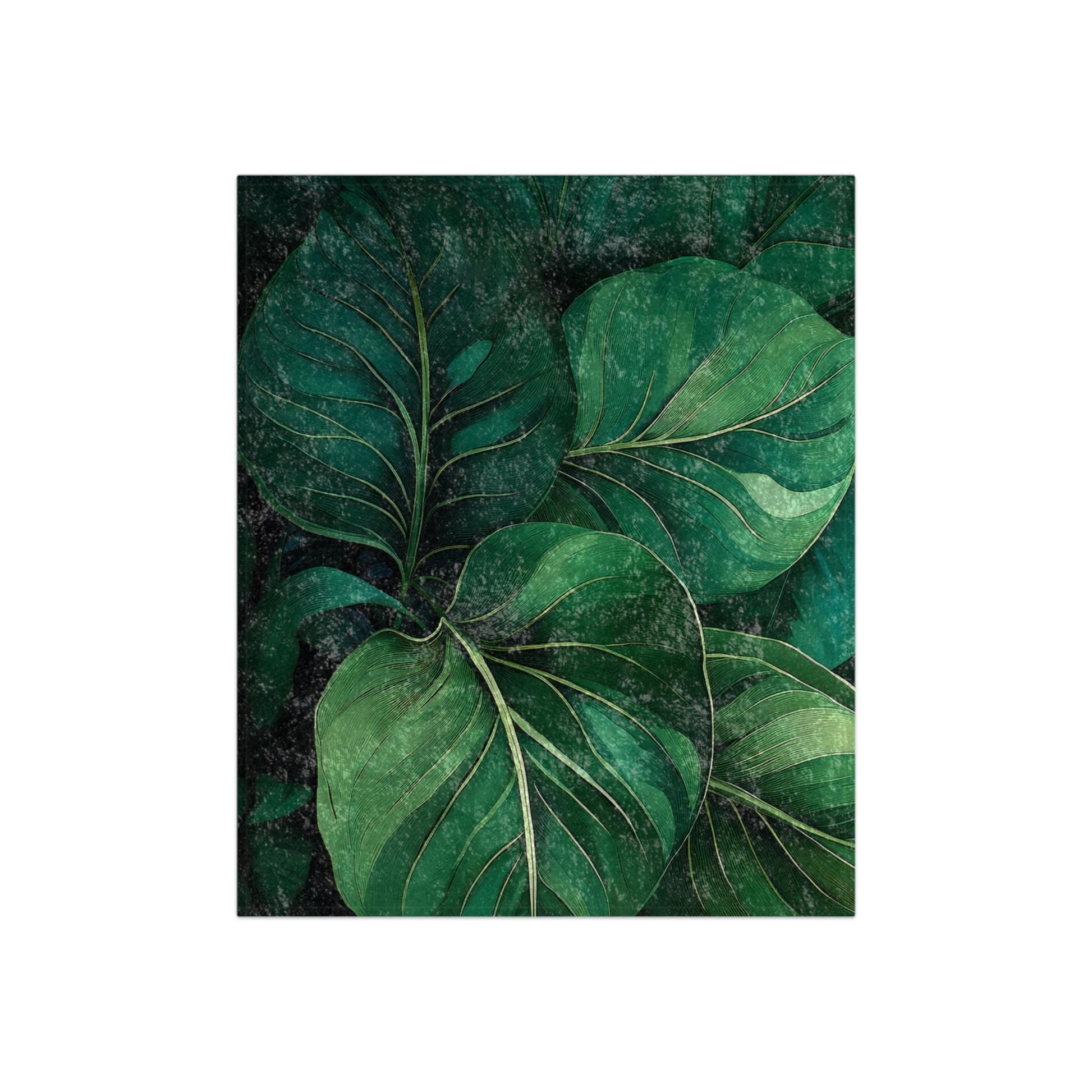 Botanical Emerald Leaves Luxurious Crushed Velvet Blanket, Cozy Throw for Home Decor, Leaf Pattern Soft Blanket, Greenery Decor