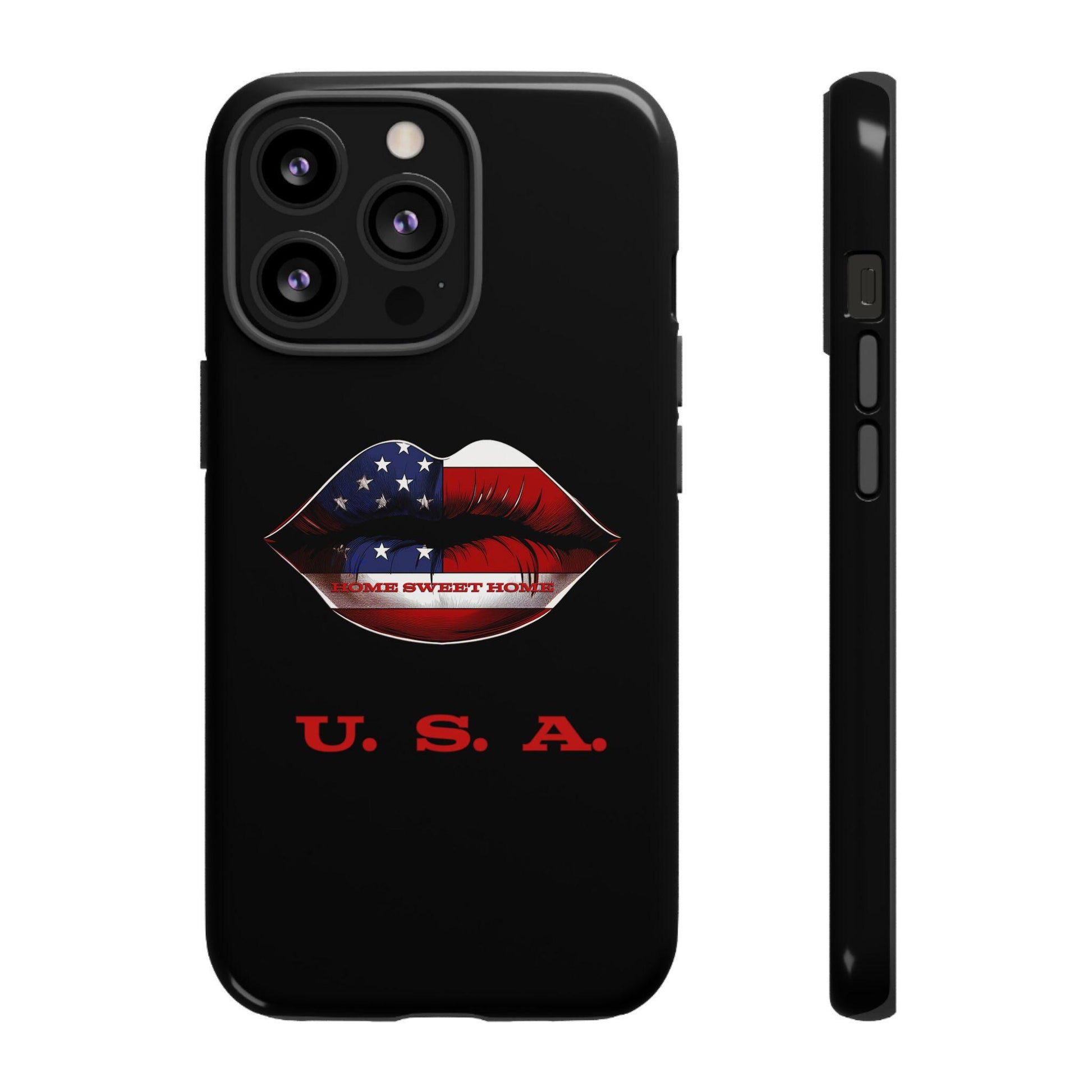 Patriotic Lips Home Sweet Home USA Phone Case with USA Design, American Flag Kiss Lip Graphic, Gift for Veterans, Halo Butterfly,