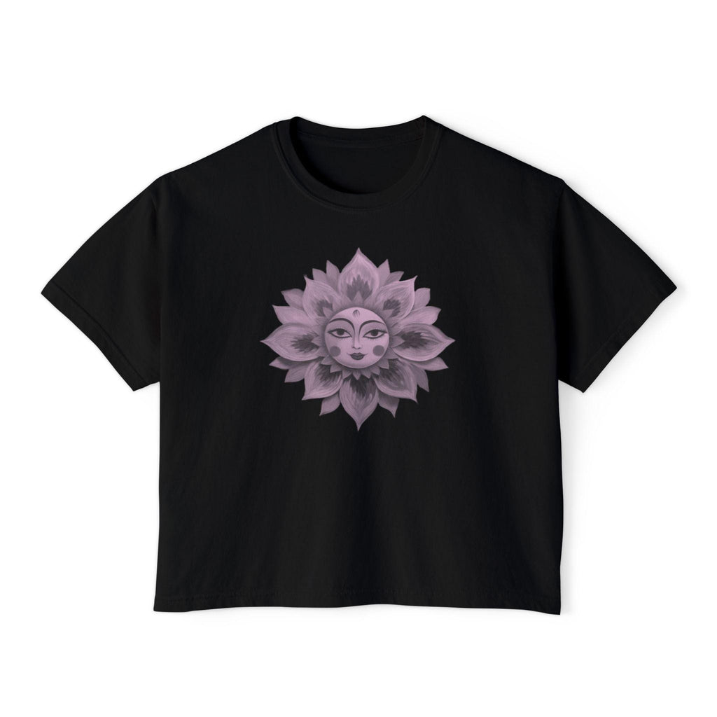 Boho Sun Flowers Graphic Boxy Tee - Relaxed Fit Women's Top, Casual Summer Outfit, Festival Wear, Gift for Her, Sun Lover Shirt