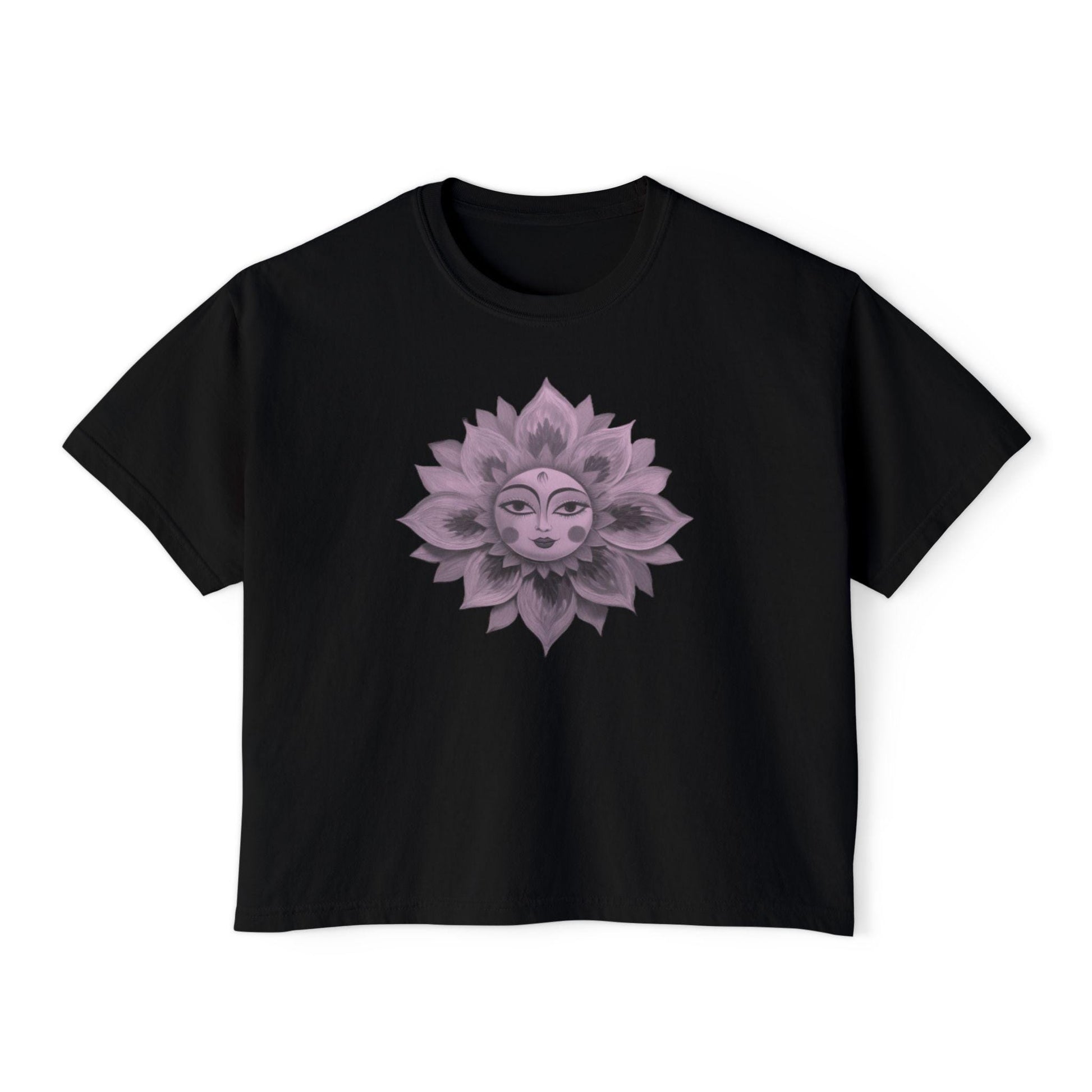 Boho Sun Flowers Graphic Boxy Tee - Relaxed Fit Women's Top, Casual Summer Outfit, Festival Wear, Gift for Her, Sun Lover Shirt
