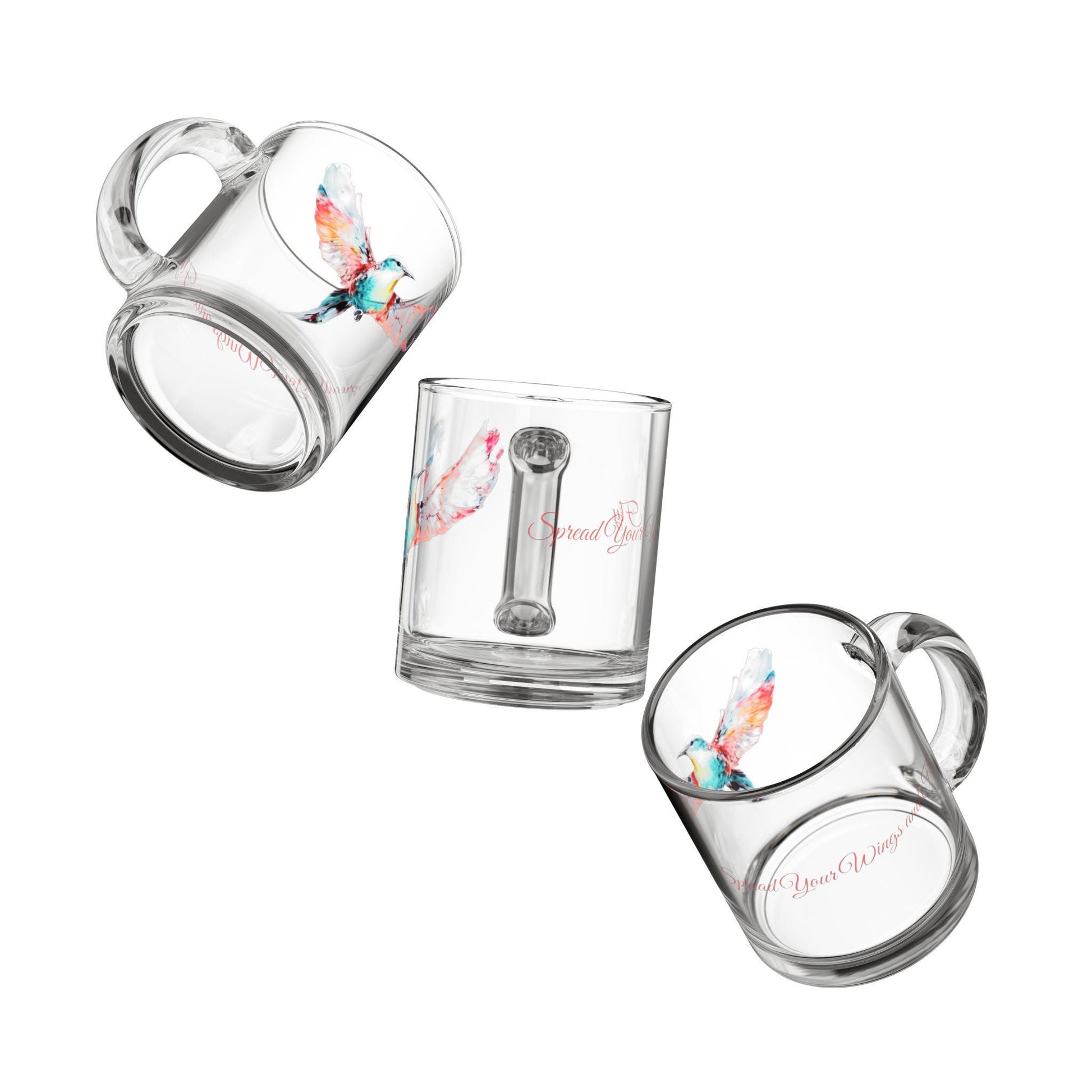 Colorful Hummingbird Glass Mug - Spread Your Wings, Inspirational Gift for Coffee Lovers, Perfect for Birthdays, Everyday Use