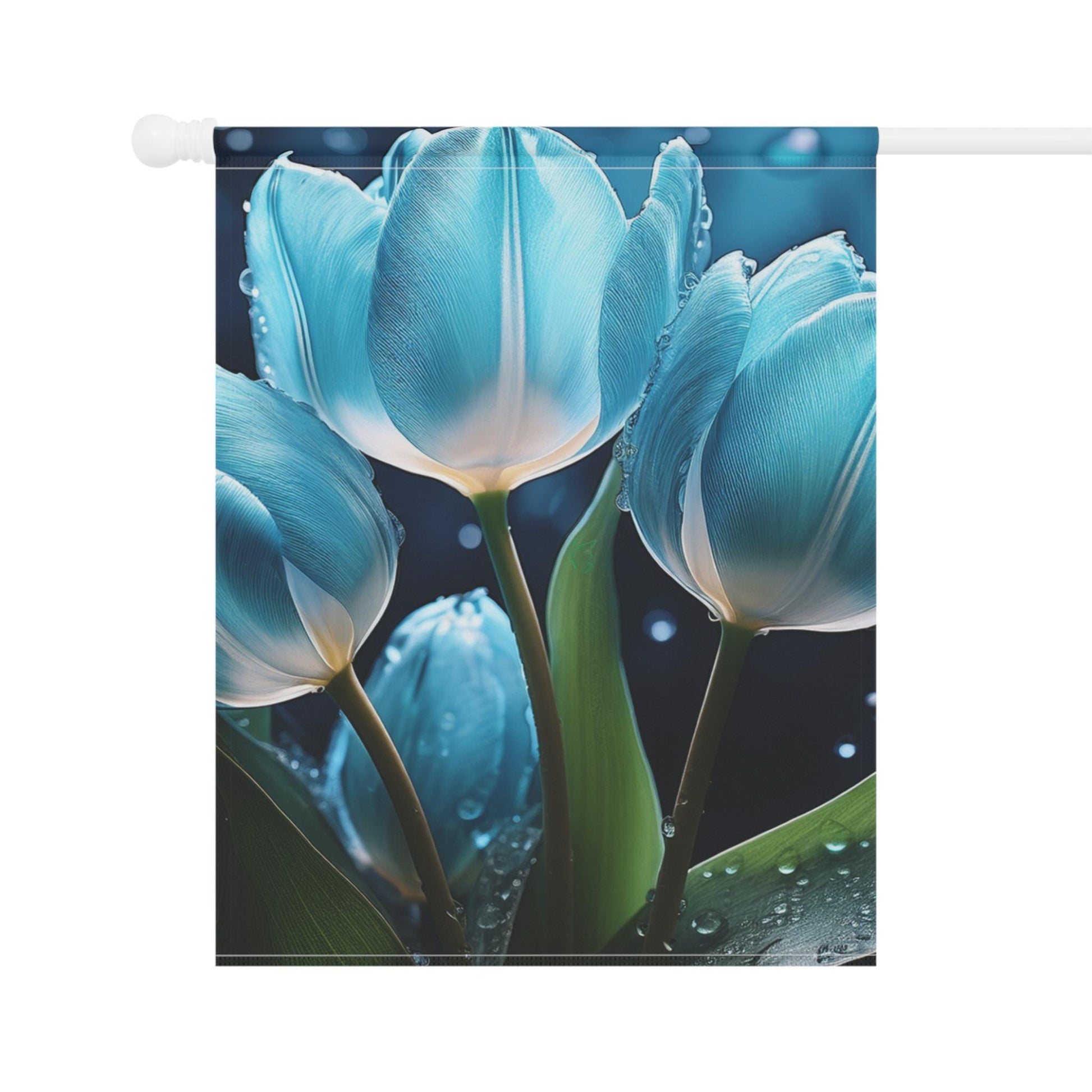 Chic Blue Tulip Garden Banner, Floral Outdoor Decor, Housewarming Gift, Spring Celebrations, Halo Butterfly, Yard Sign, Elegant Garden Art
