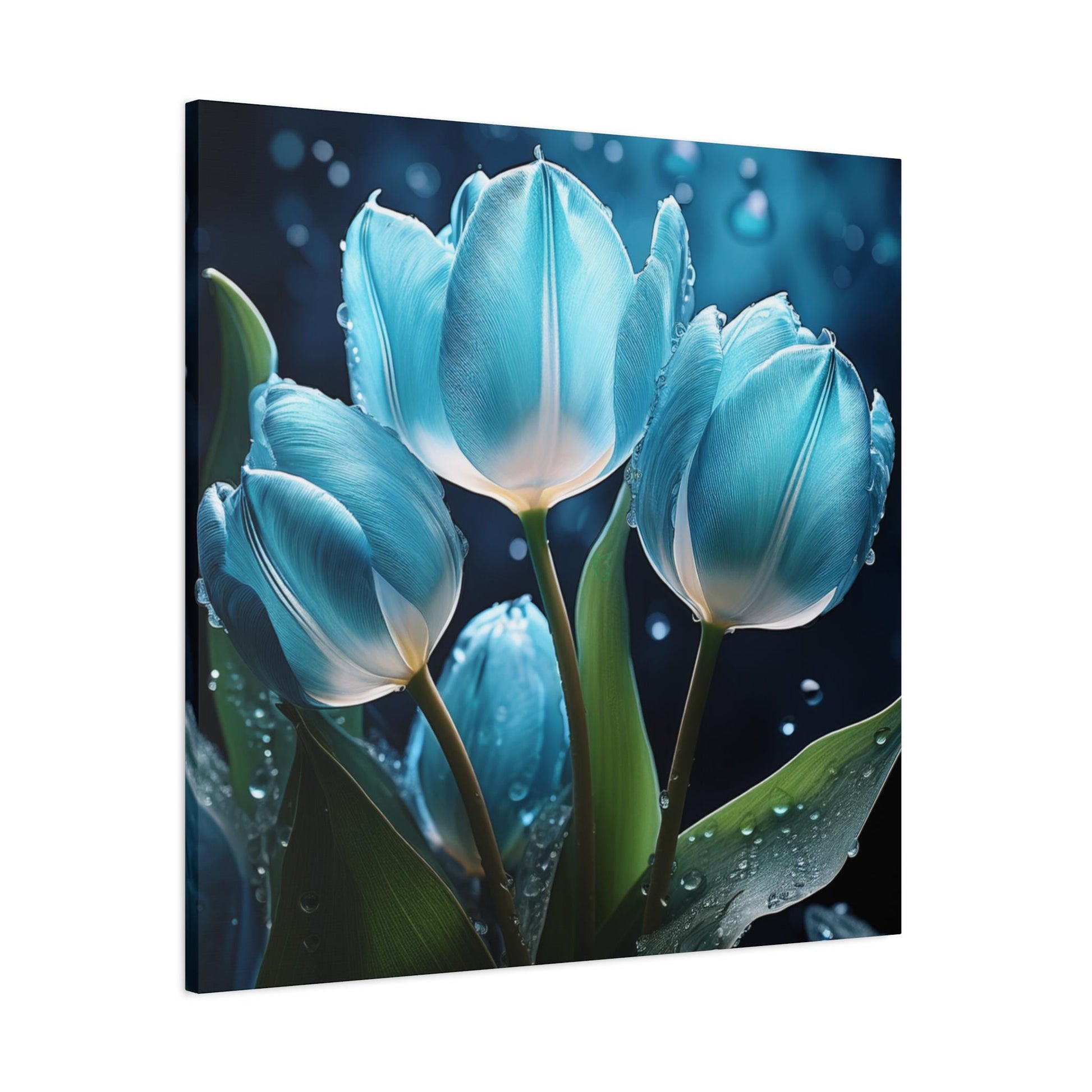 Beautiful Blue Tulip Canvas Art, Floral Wall Decor, Home Accents, Gift for Her, Nature Inspired Art, Halo Butterfly, Modern Flower Print