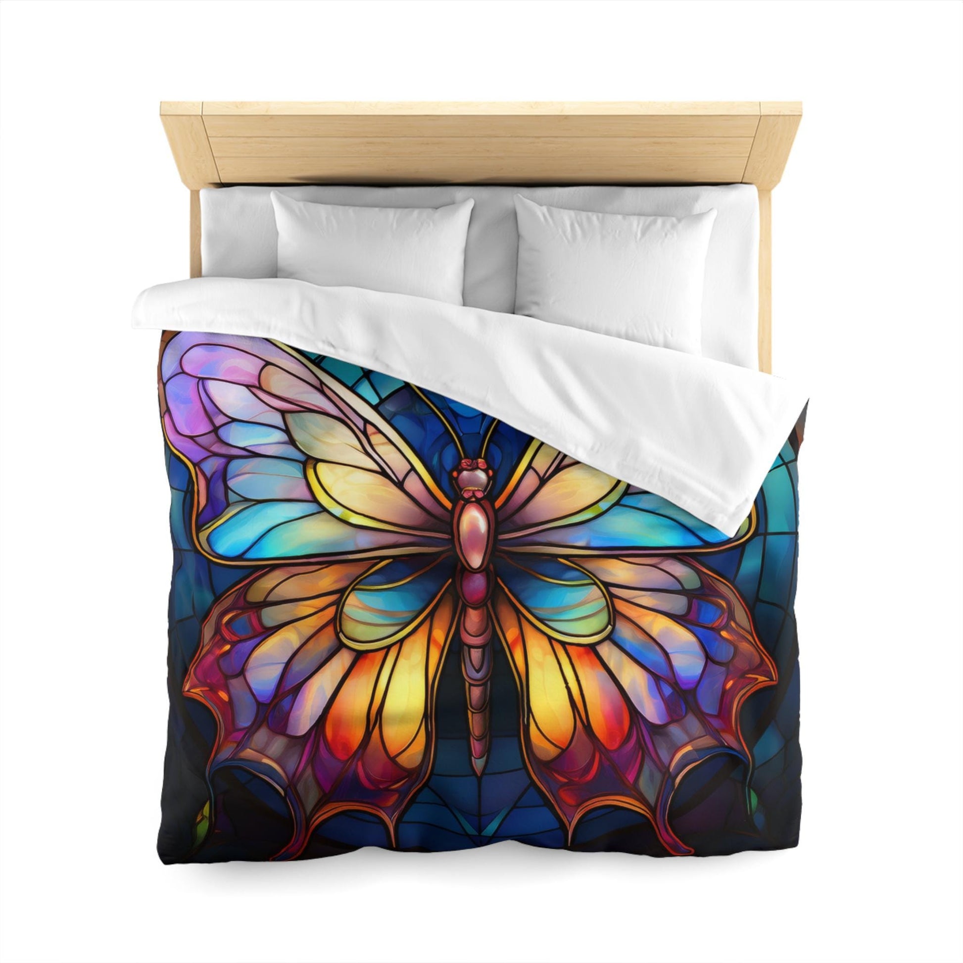 Colorful Halo Butterfly Stained Glass Microfiber Duvet Cover, Bedroom Decor, Bohemian Bedding, Gift for Nature Lovers, Unique Home Decor