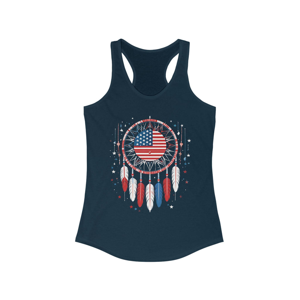 Patriotic Dreamcatcher Tank Top - Women's Racerback Tee for Summer, 4th of July, Boho Style, Halo Butterfly, Unique Gift