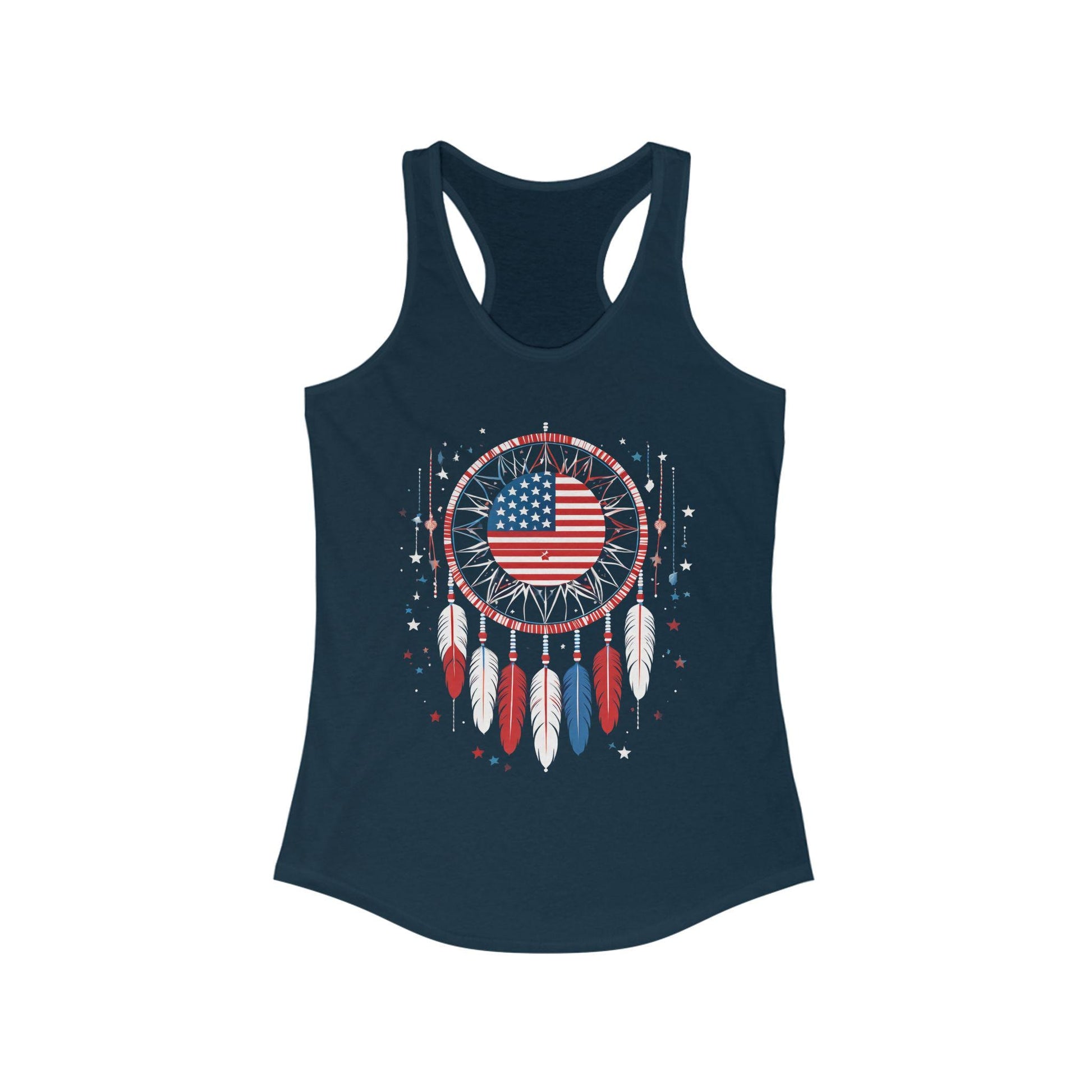 Patriotic Dreamcatcher Tank Top - Women's Racerback Tee for Summer, 4th of July, Boho Style, Halo Butterfly, Unique Gift