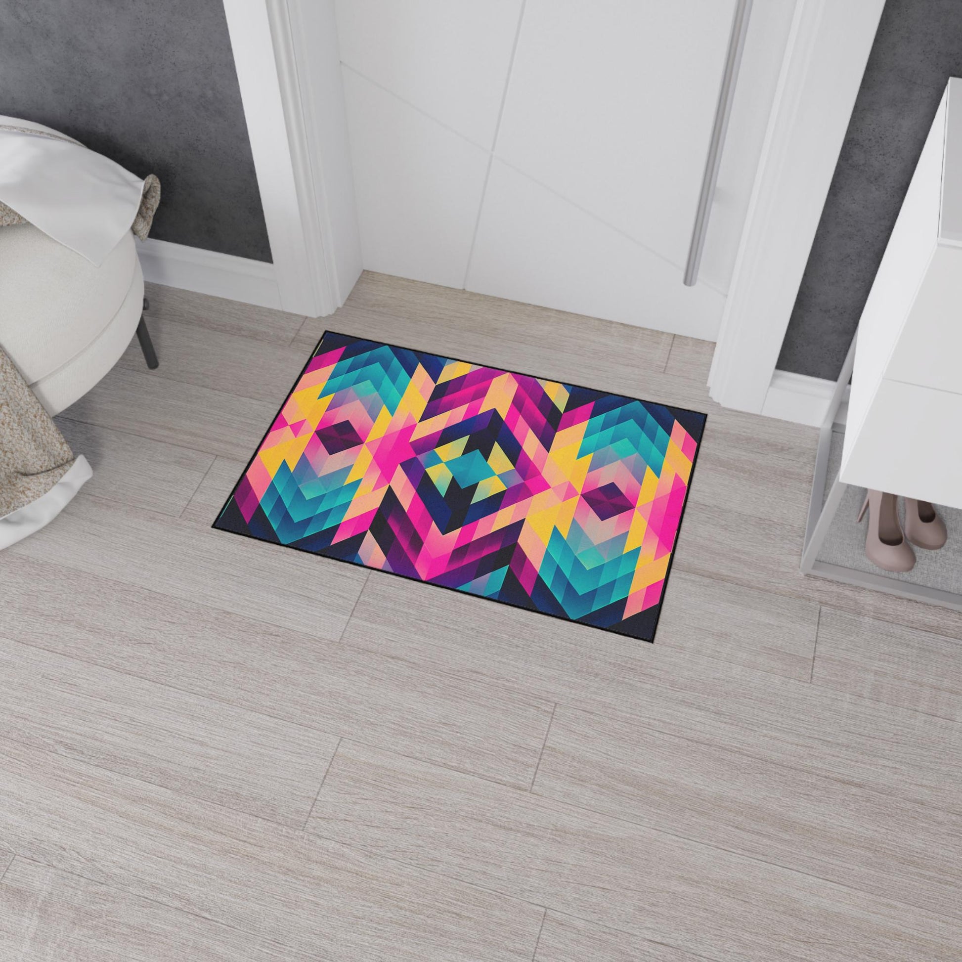 Colorful Geometric Heavy Duty Floor Mat | Stylish Home Decor, Modern Rug, Indoor Entrance Mat, Vibrant Kitchen Mat, Durable Floor Covering