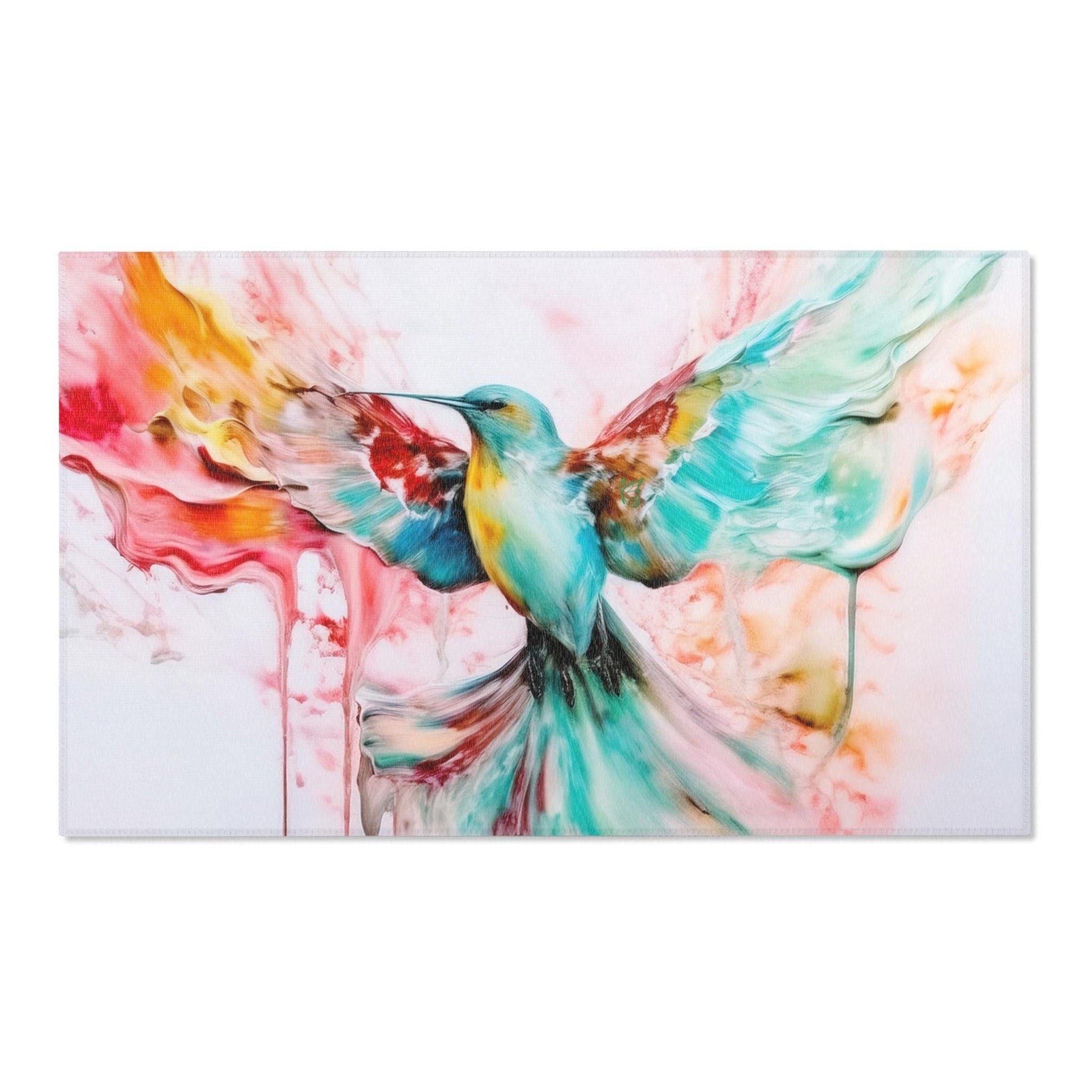Colorful Hummingbird Area Rug, Bohemian Home Decor, Unique Floor Mat, Living Room Accent, Nature-Inspired Gift