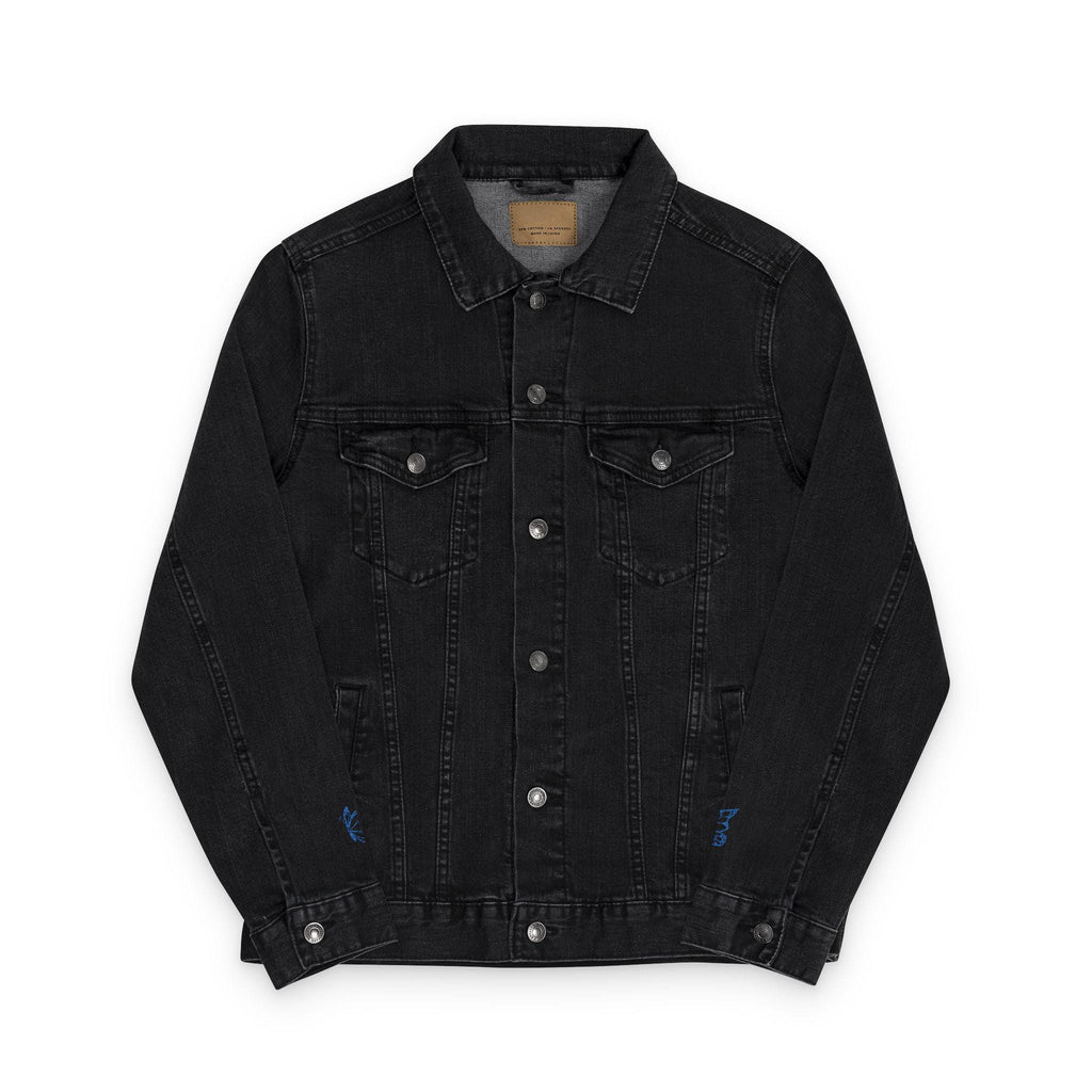 Halo Butterfly Logo Embroidered Unisex Denim Jacket with Butterfly Design, Casual Oversized Jacket, Streetwear Style, Trendy Outerwear