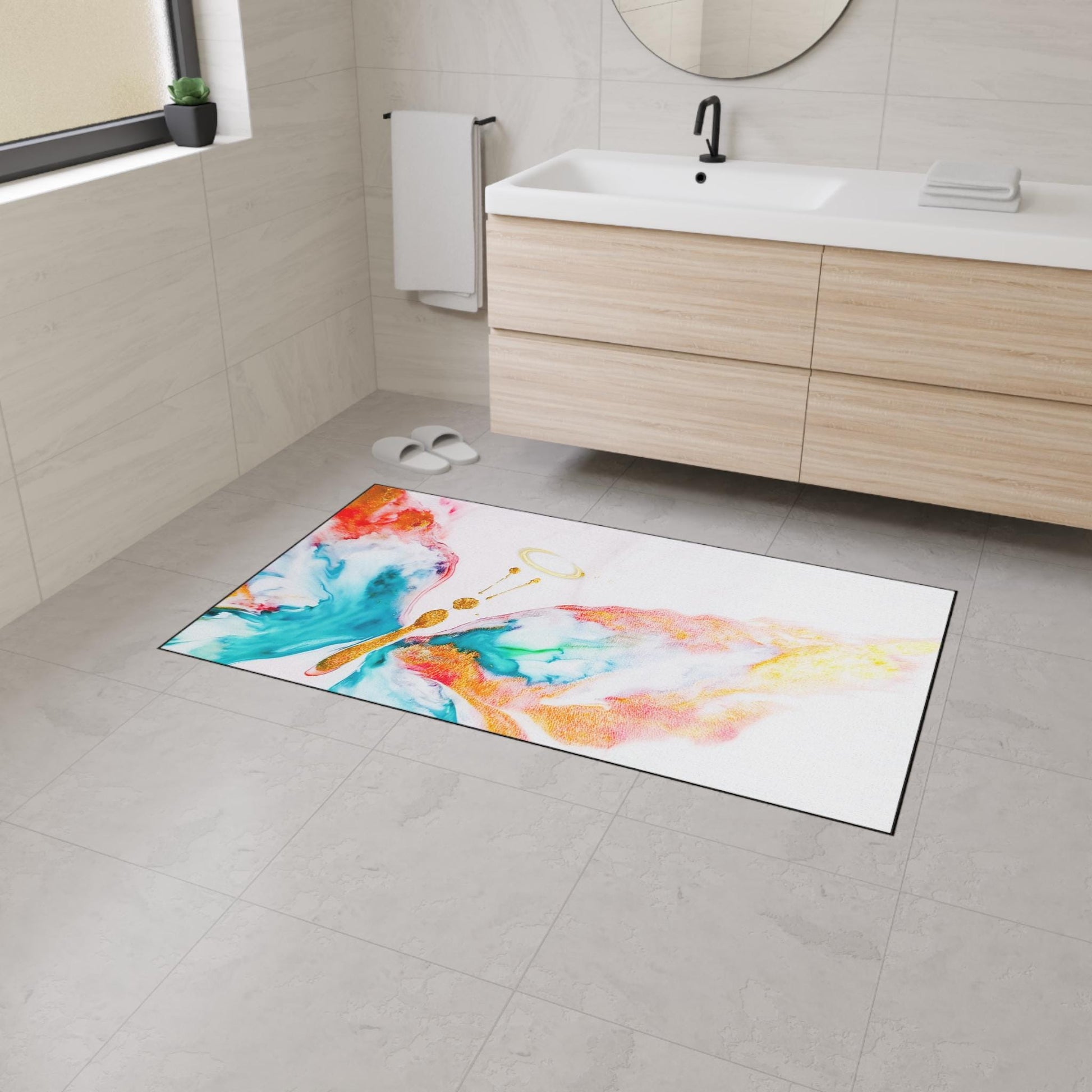 Artistic Halo Butterfly Floor Mat, Colorful Home Decor, Elegant Outdoor Mat, Entryway Rug, Gift for Nature Lovers