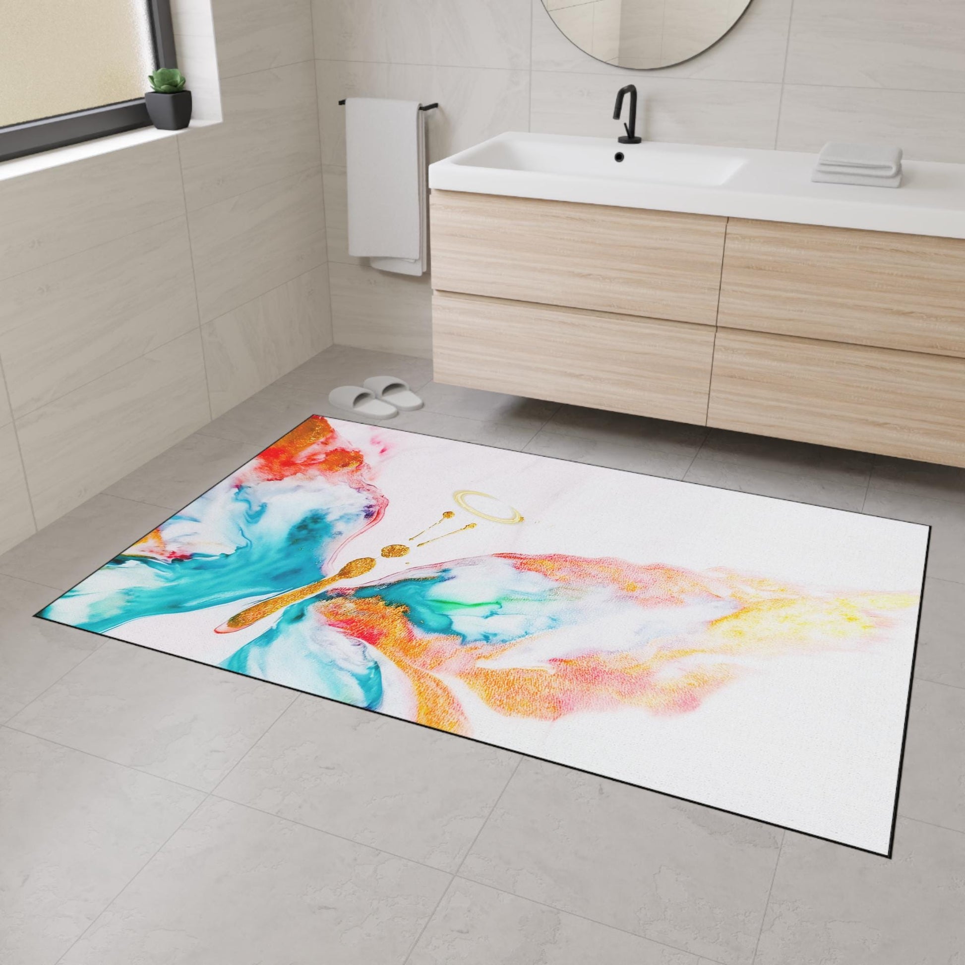 Artistic Halo Butterfly Floor Mat, Colorful Home Decor, Elegant Outdoor Mat, Entryway Rug, Gift for Nature Lovers