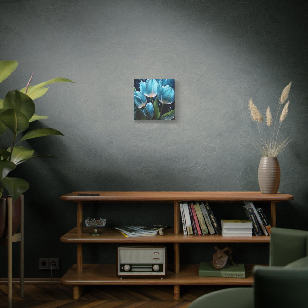Beautiful Blue Tulip Canvas Art, Floral Wall Decor, Home Accents, Gift for Her, Nature Inspired Art, Halo Butterfly, Modern Flower Print