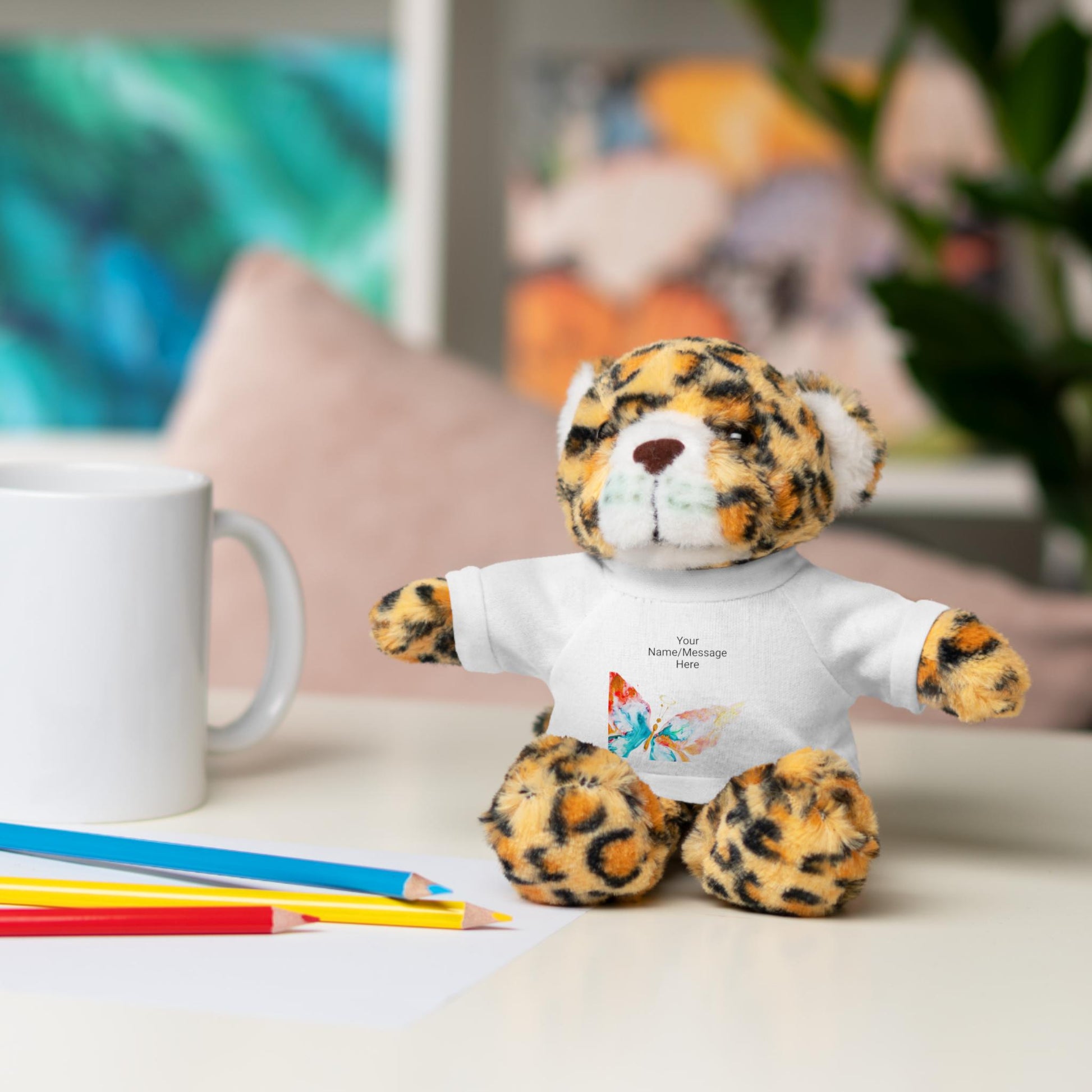 Adorable Halo Butterfly Stuffed Animal with Customizable T-Shirt, Perfect Gift for Kids, Baby Showers, Birthdays, and Holidays