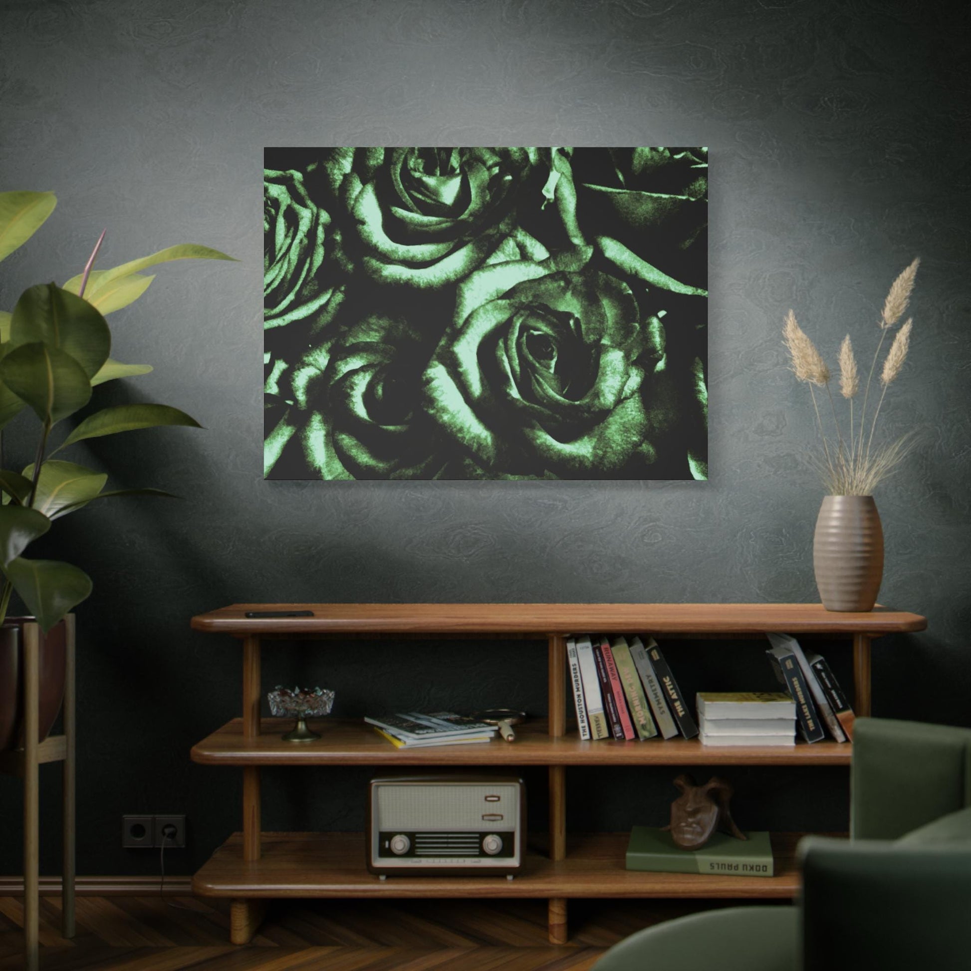 Black and Green Rose Canvas Wall Art, Floral Home Decor, Modern Art Print, Stylish Room Accent, Birthday Gift, Wall Decor