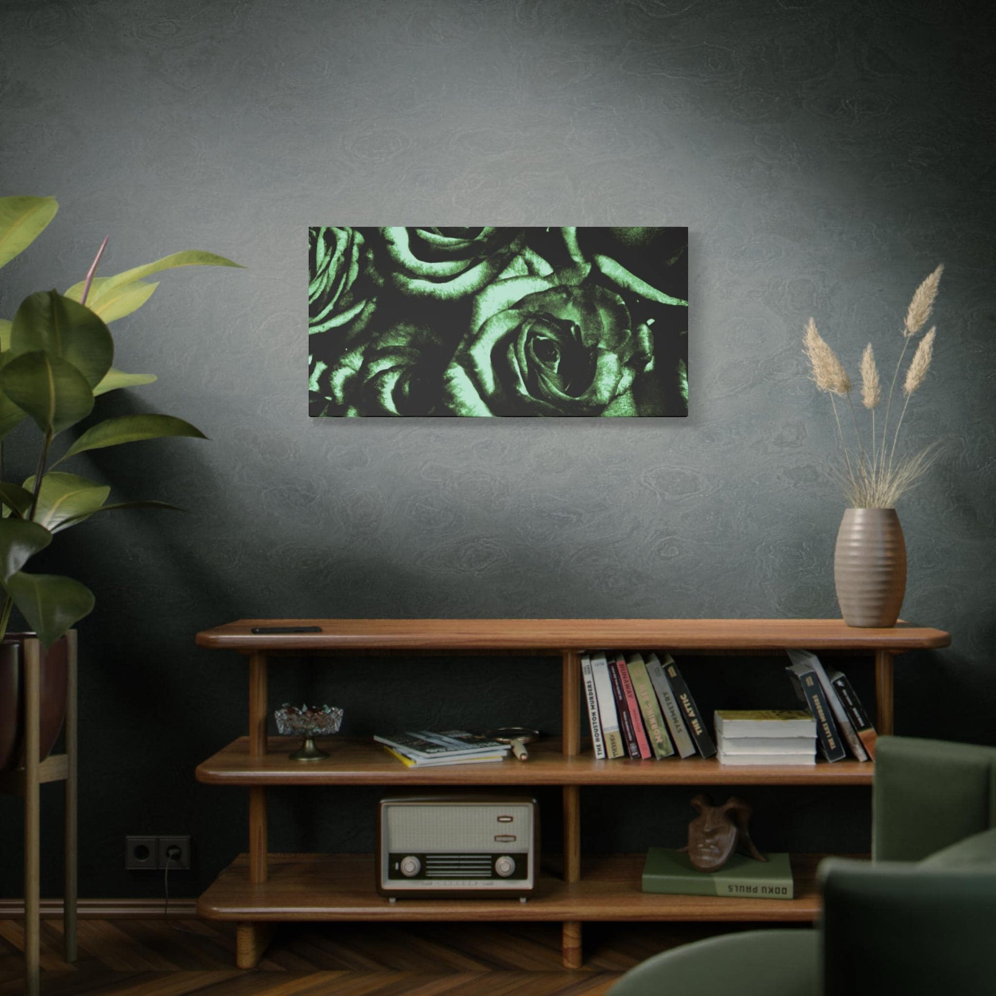Black and Green Rose Canvas Wall Art, Floral Home Decor, Modern Art Print, Stylish Room Accent, Birthday Gift, Wall Decor