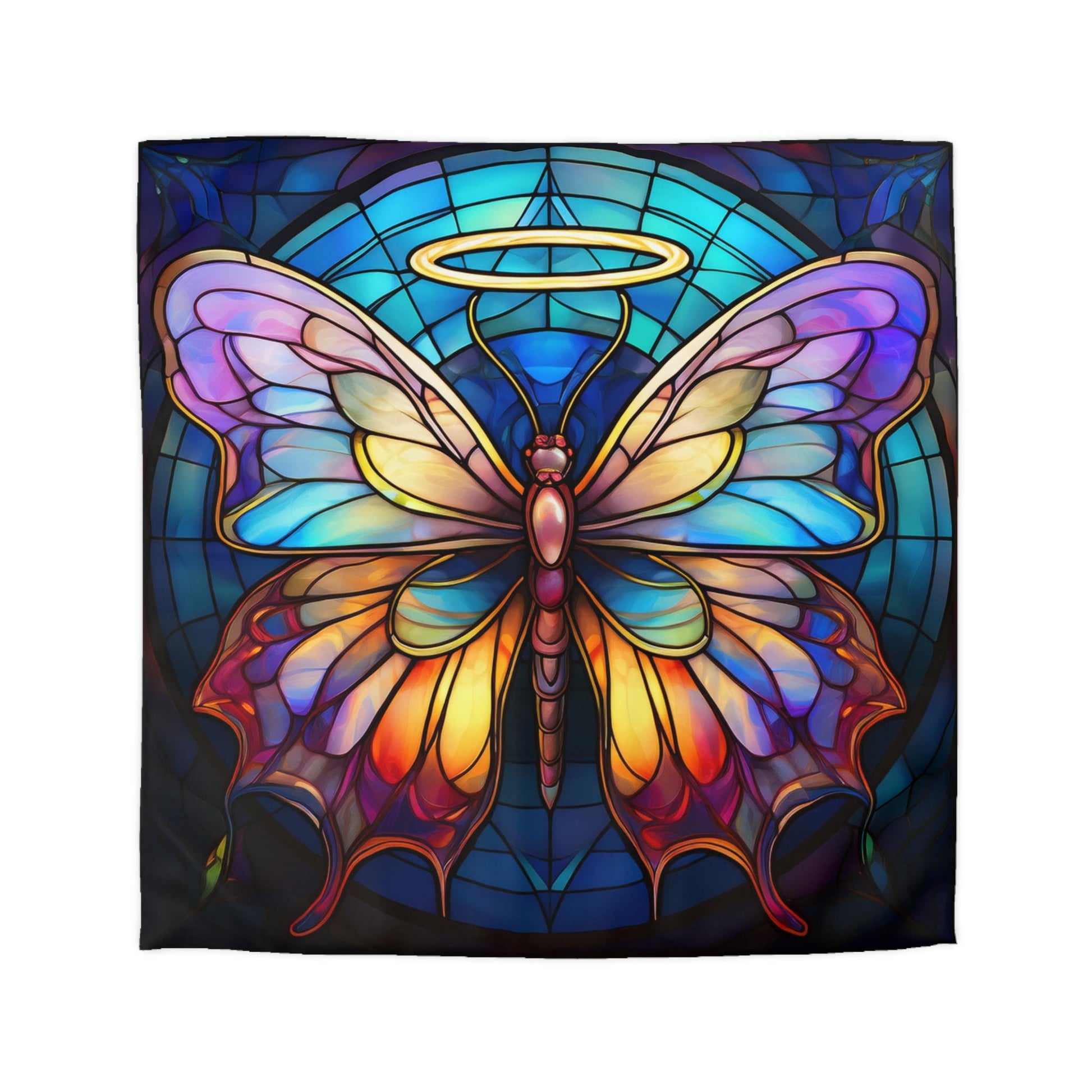 Colorful Halo Butterfly Stained Glass Microfiber Duvet Cover, Bedroom Decor, Bohemian Bedding, Gift for Nature Lovers, Unique Home Decor