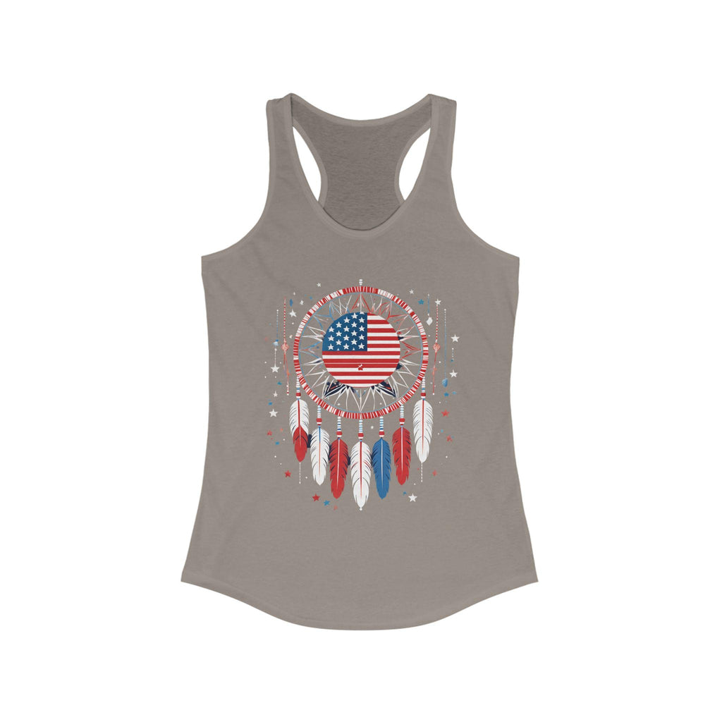 Patriotic Dreamcatcher Tank Top - Women's Racerback Tee for Summer, 4th of July, Boho Style, Halo Butterfly, Unique Gift