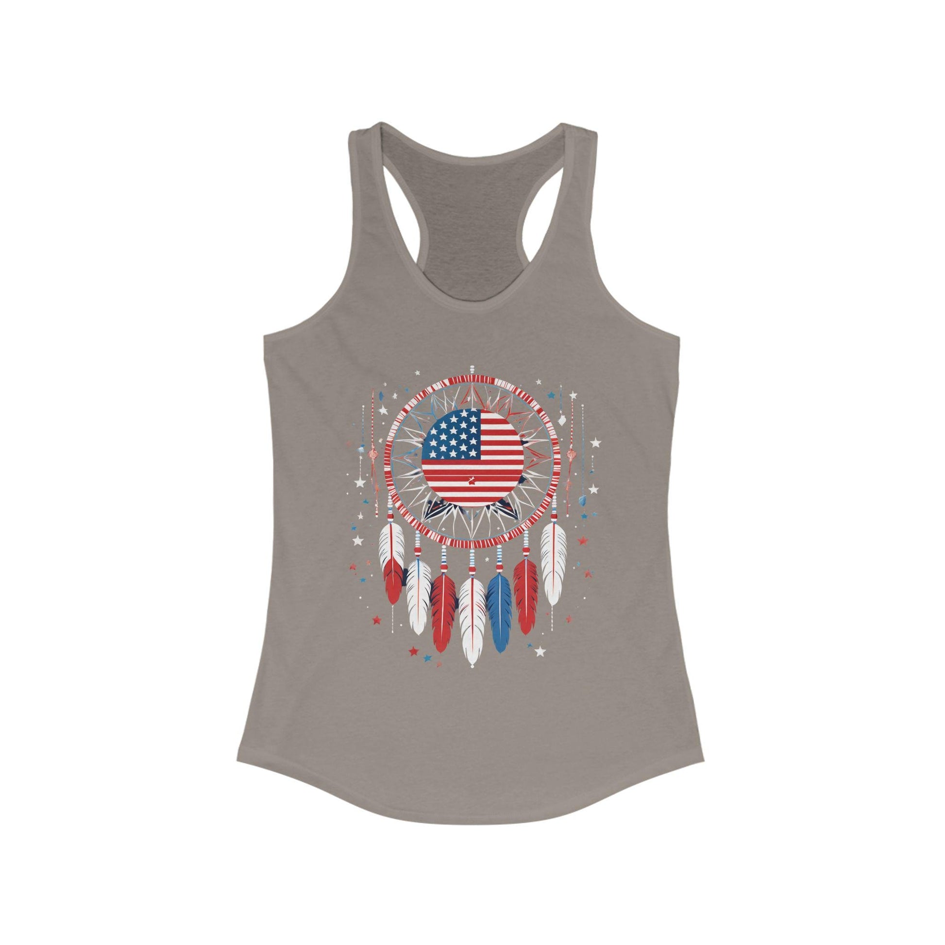 Patriotic Dreamcatcher Tank Top - Women's Racerback Tee for Summer, 4th of July, Boho Style, Halo Butterfly, Unique Gift